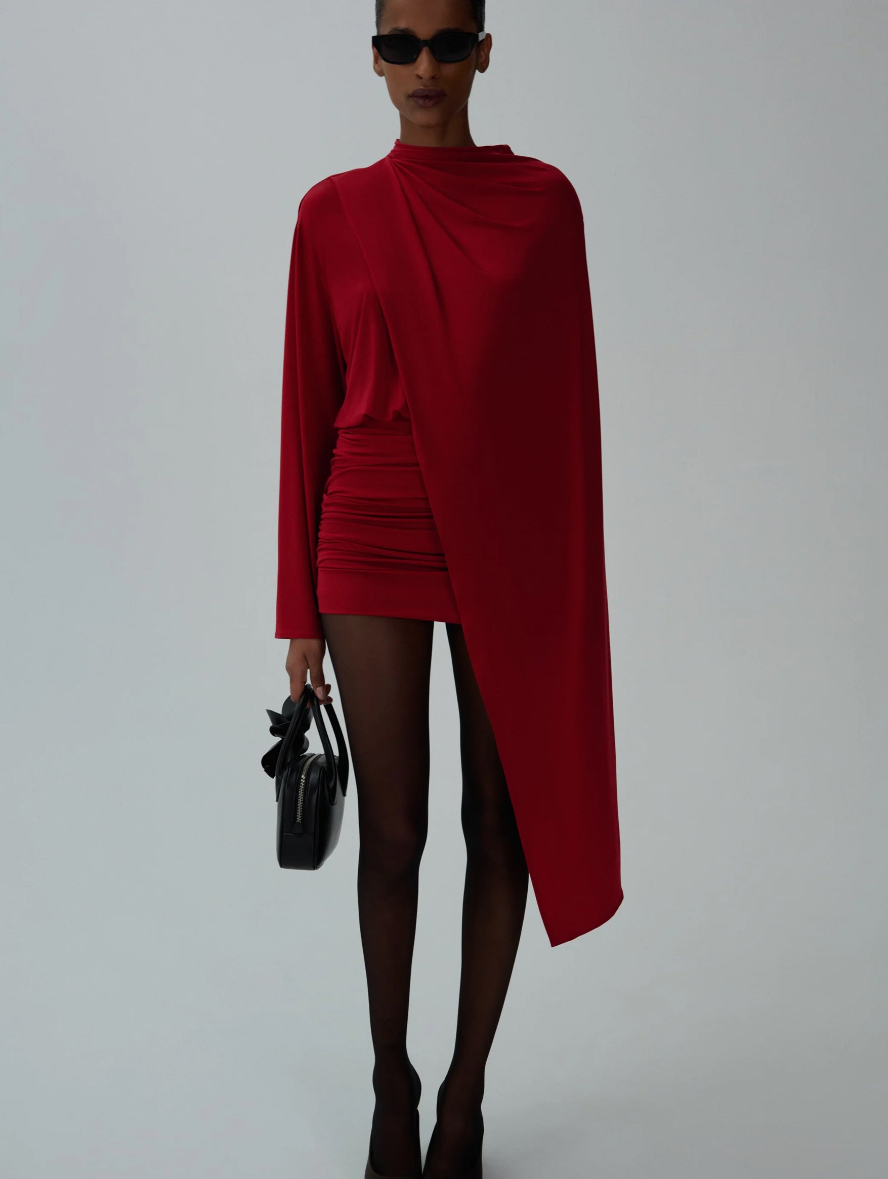 Long Sleeve Cape-effect Dress in Red