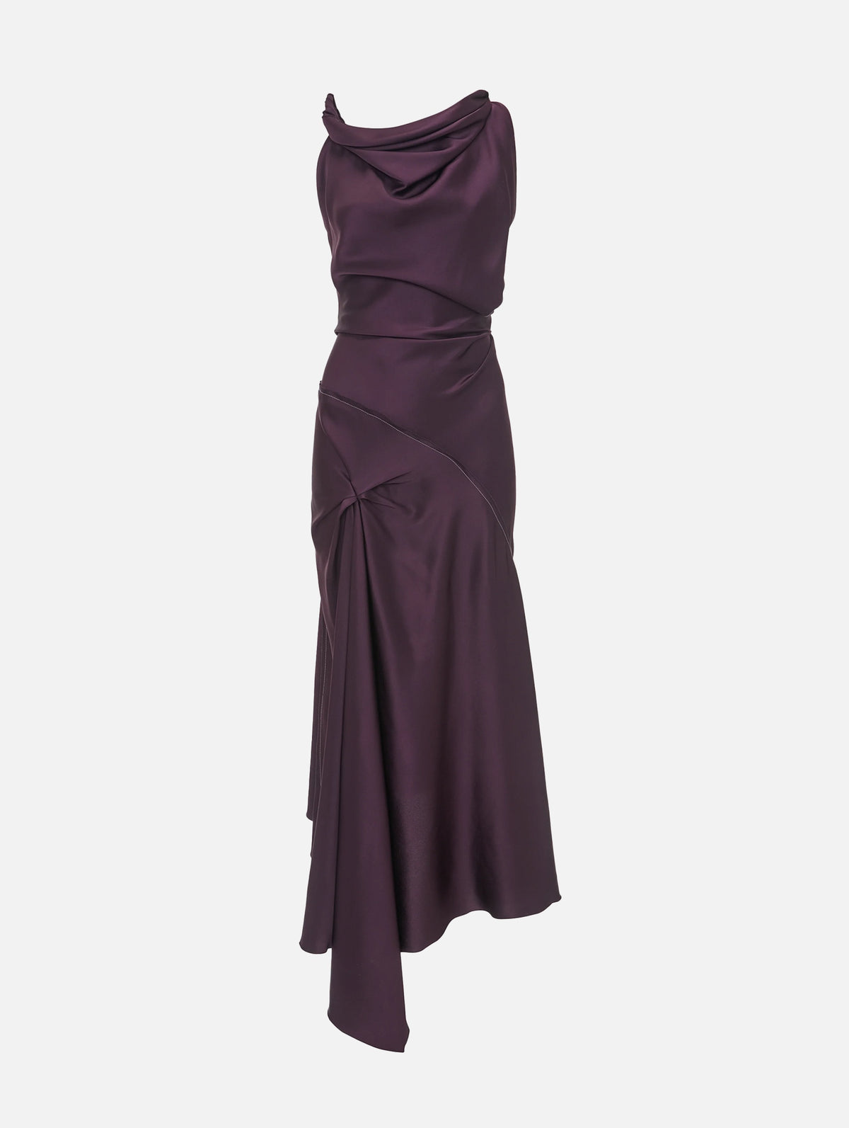 Asymmetric Draped Midi Dress in Fig