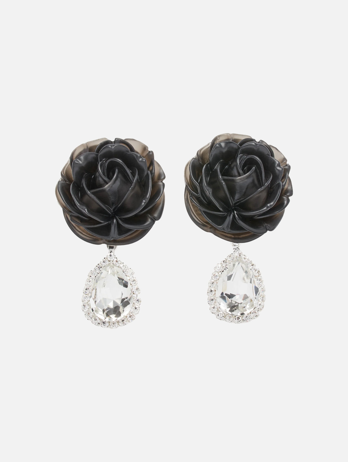 Drop Dangle Mini Rose Earrings in Black