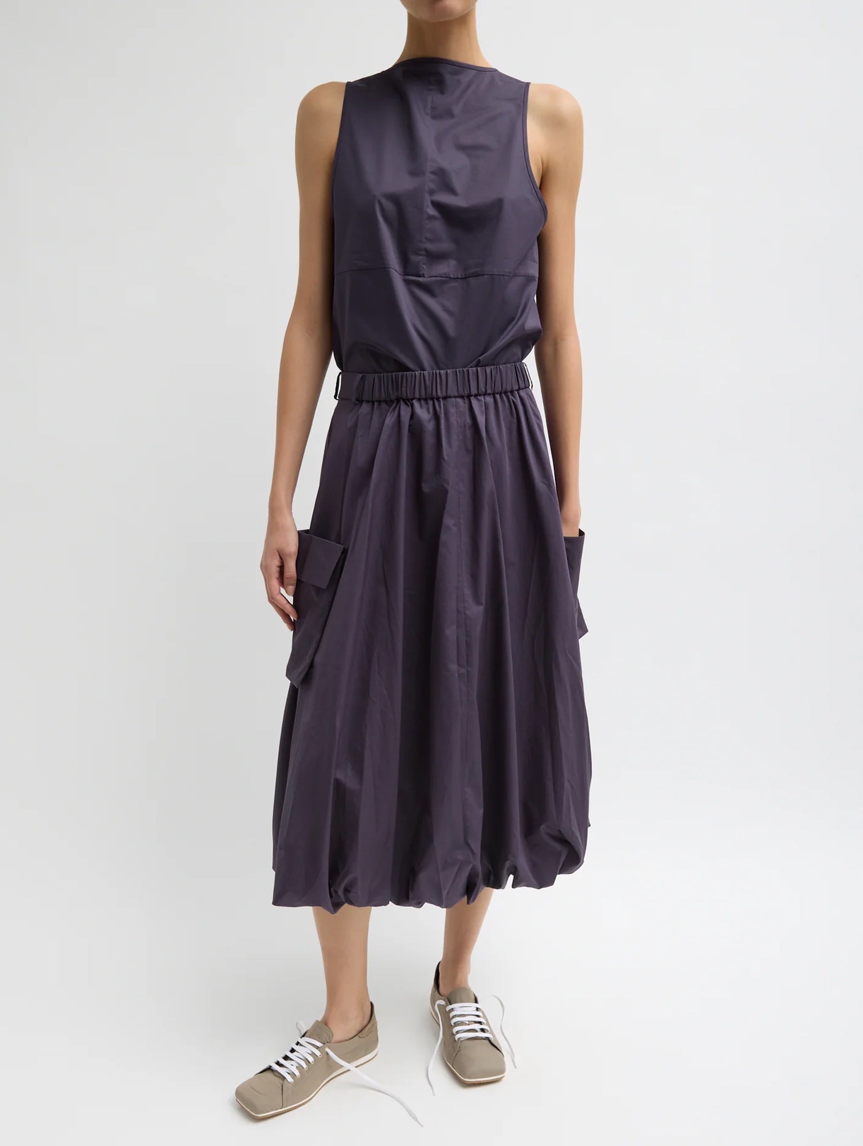 Eco Poplin Pull On Bubble Skirt in Eggplant