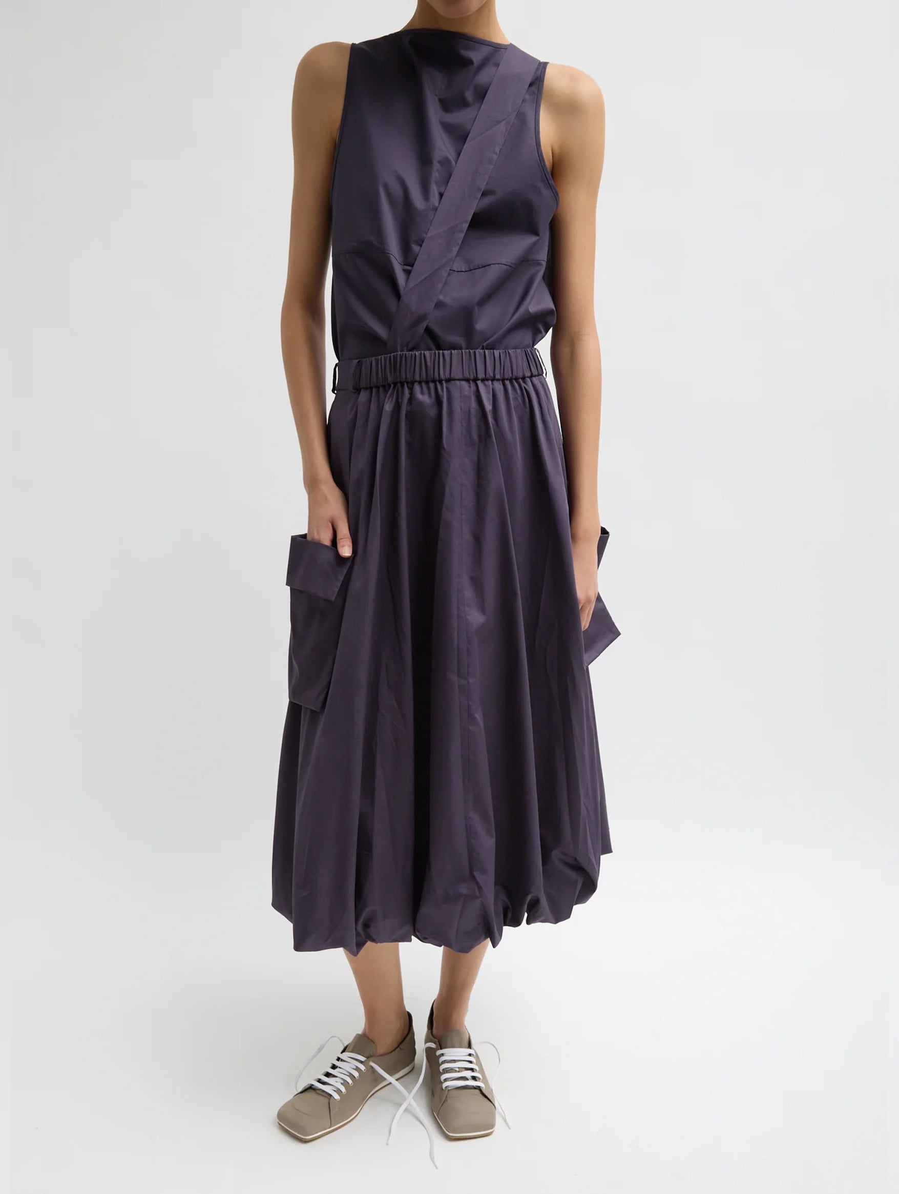 Eco Poplin Pull On Bubble Skirt in Eggplant