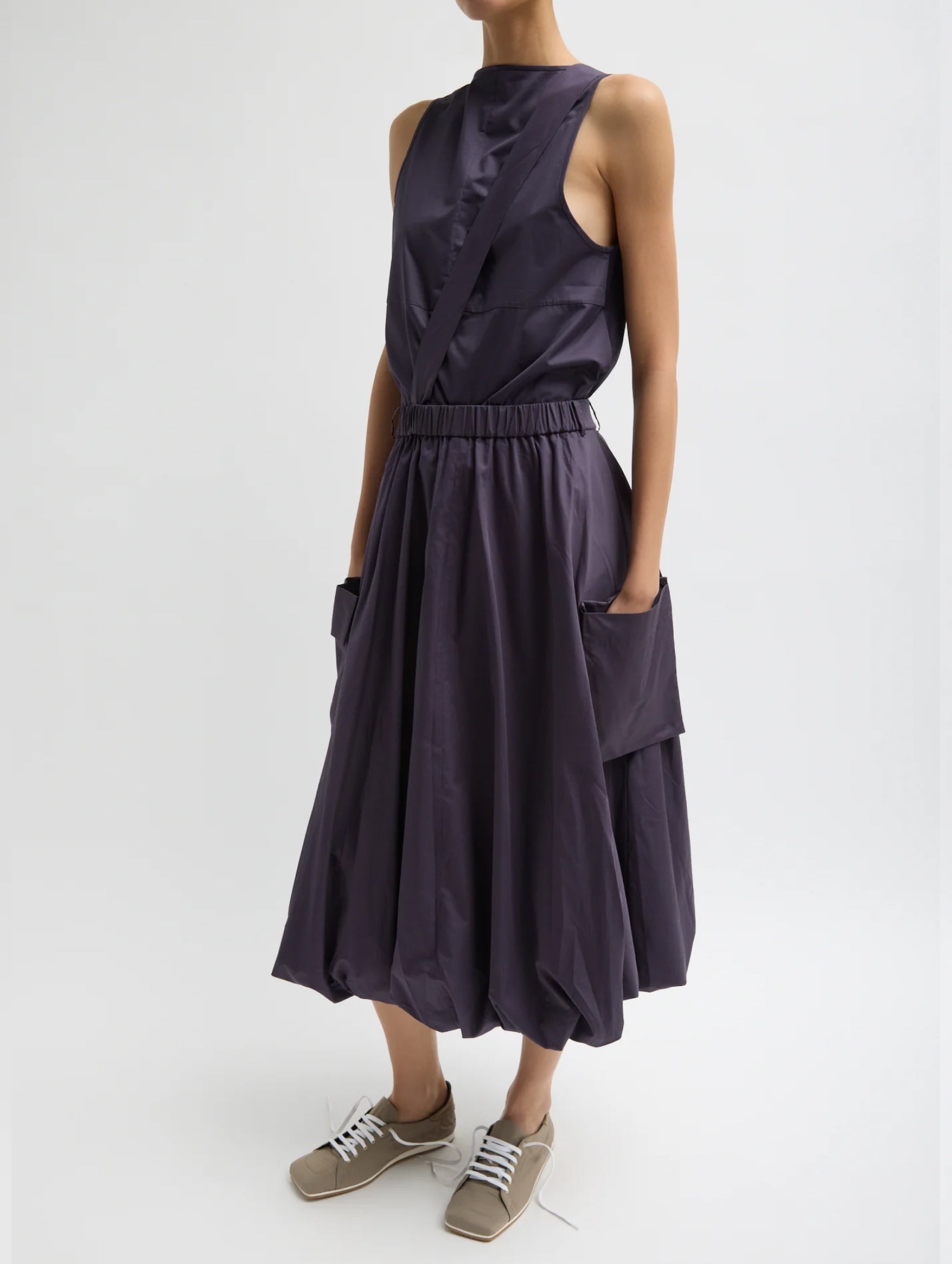 Eco Poplin Pull On Bubble Skirt in Eggplant