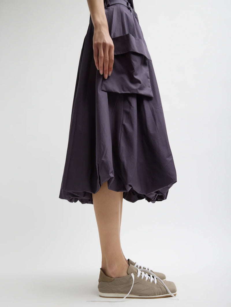 Eco Poplin Pull On Bubble Skirt in Eggplant