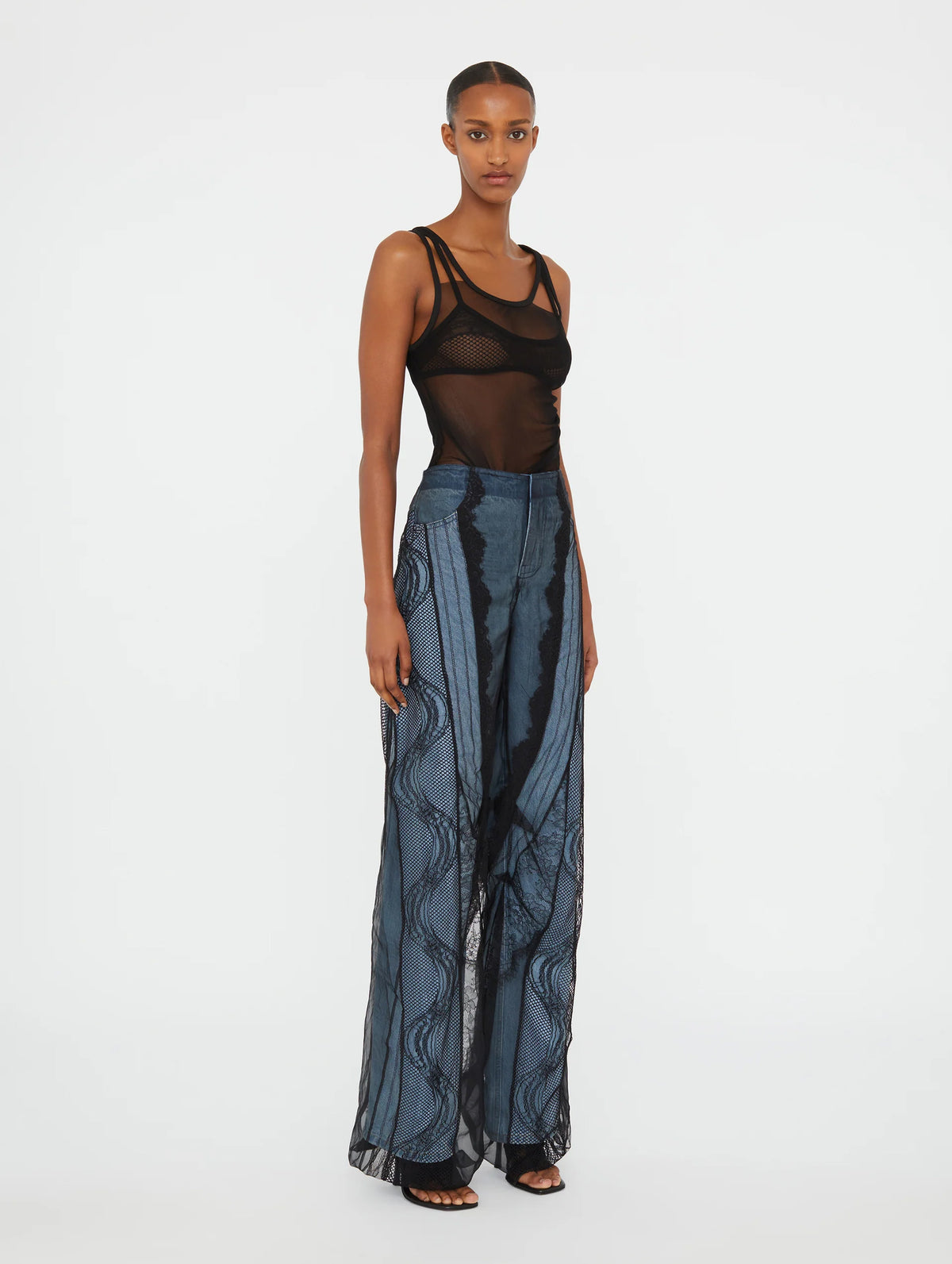 Encased Lace Denim Jean in Indigo