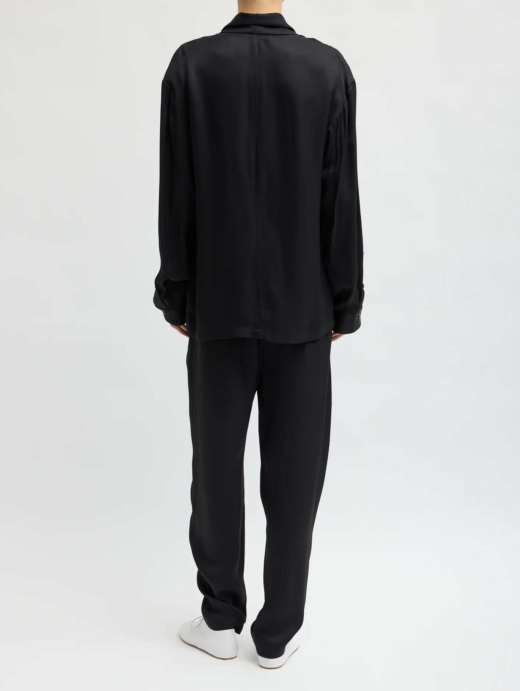 Eco Acetate Viscose Wrap Shirt Jacket in Black