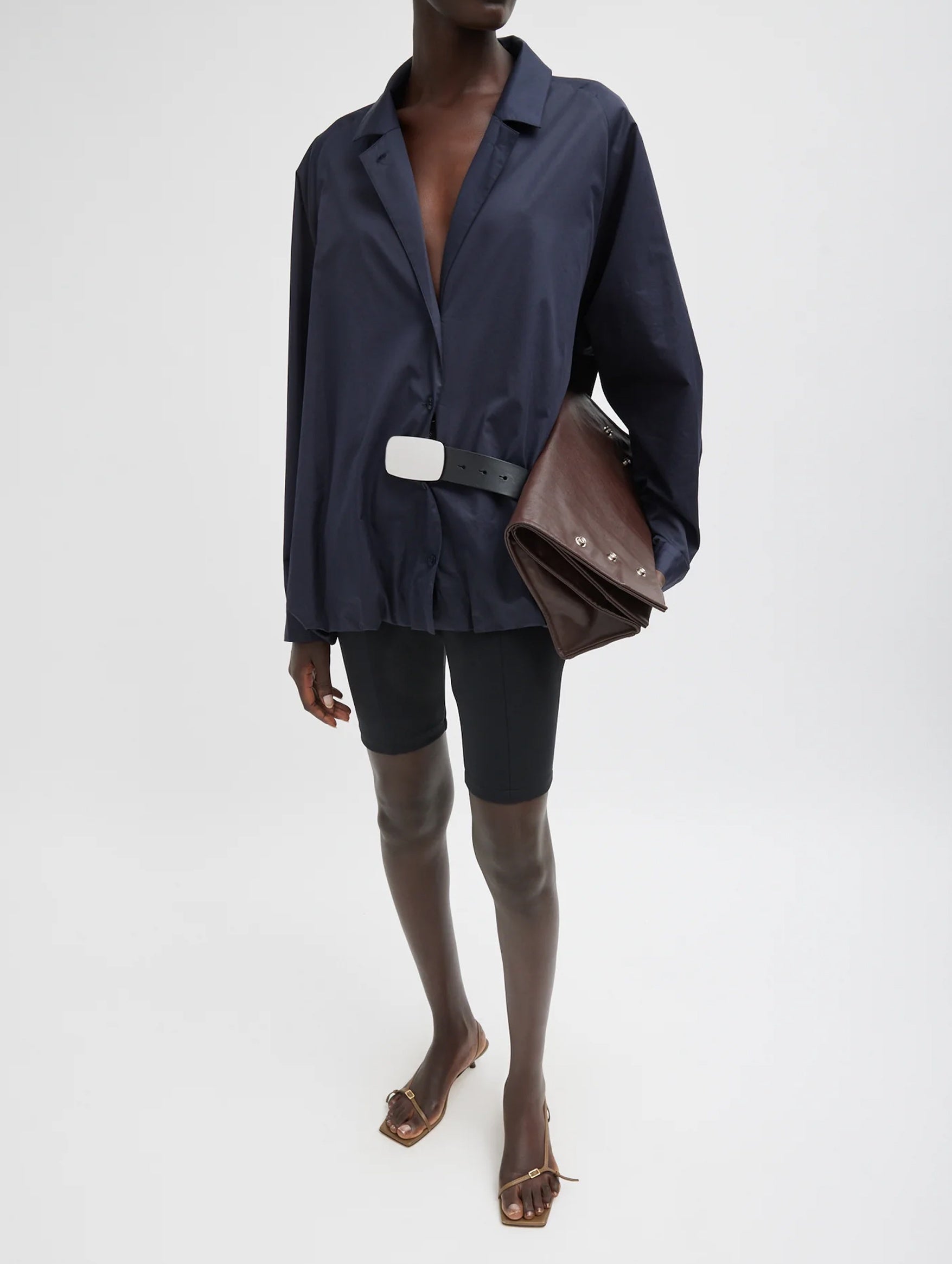 Eco Poplin Bubble Hem Shirt Jacket in Navy