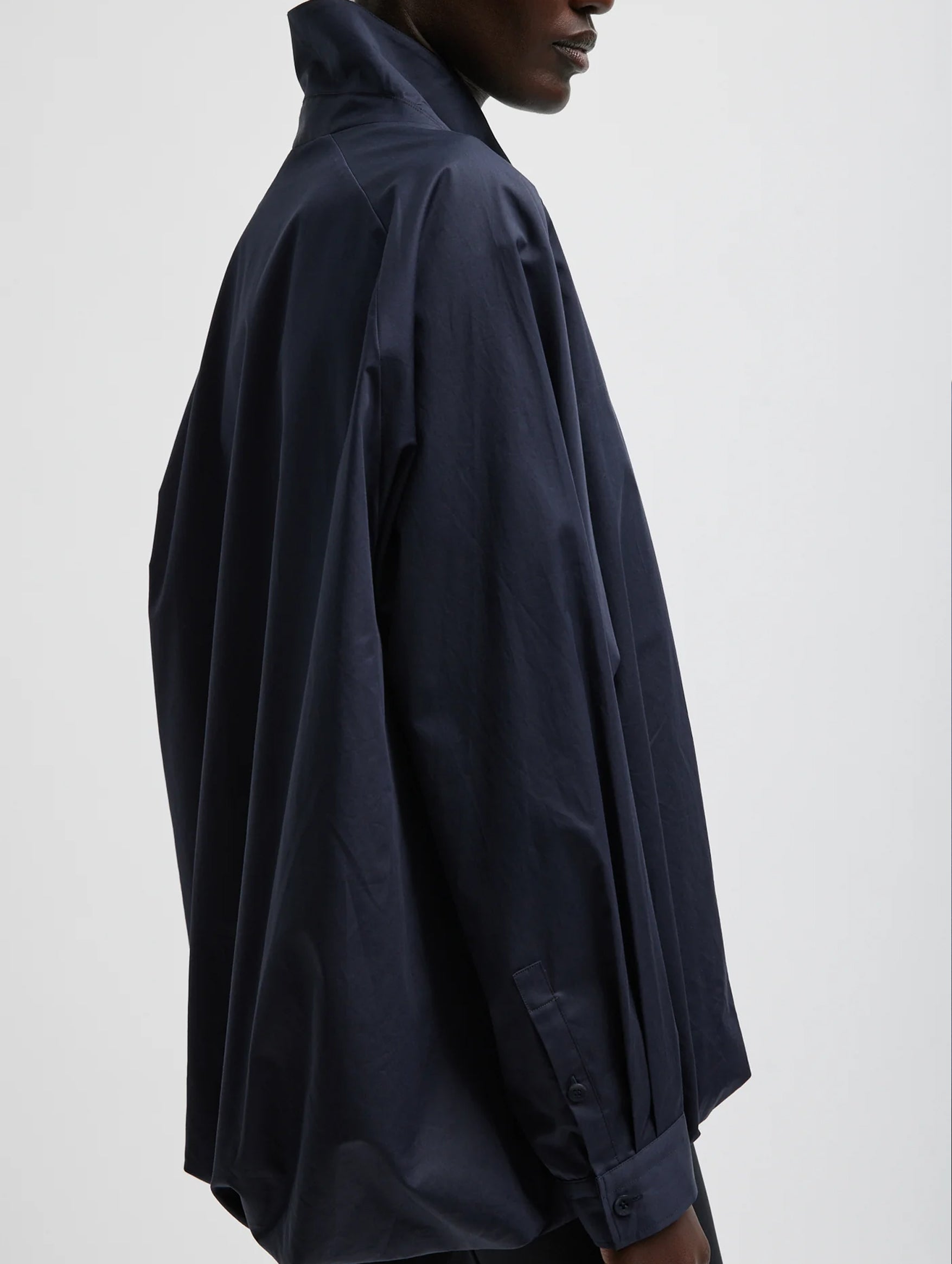 Eco Poplin Bubble Hem Shirt Jacket in Navy