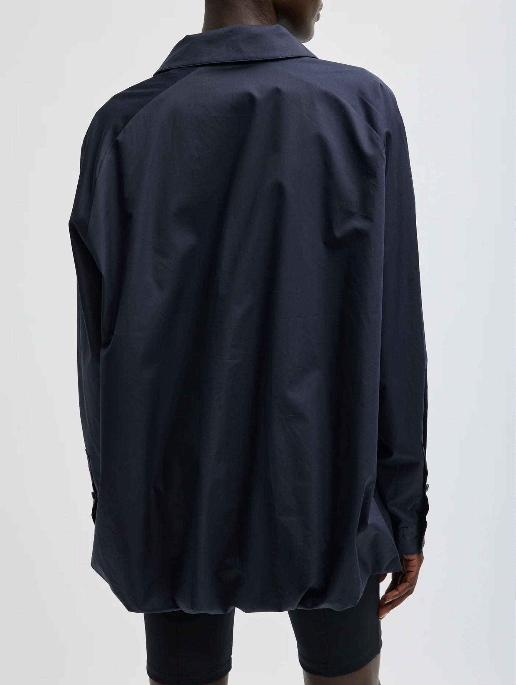 Eco Poplin Bubble Hem Shirt Jacket in Navy