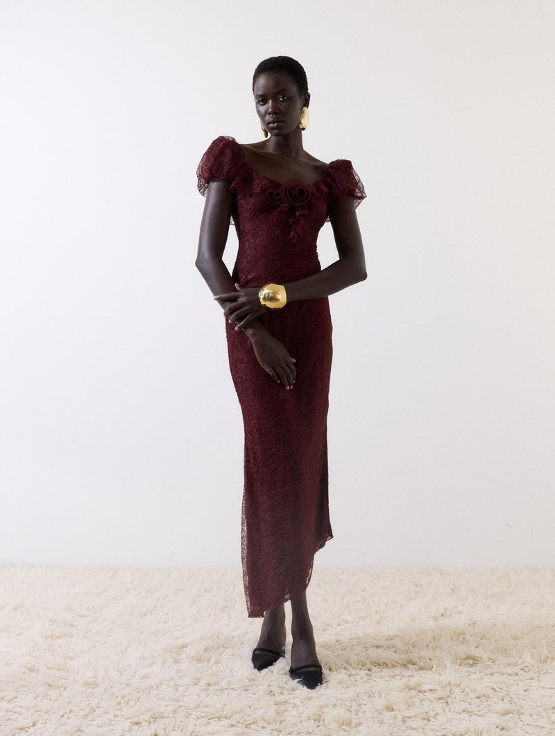 Eden Lace Midi Dress in Earth
