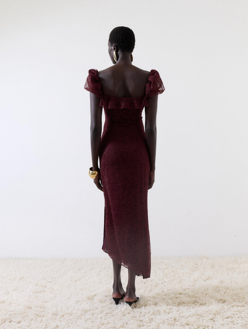 Eden Lace Midi Dress in Earth
