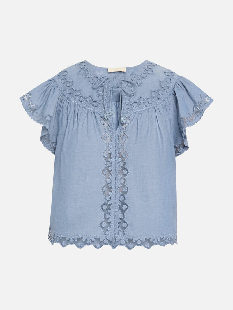 Effie Flutter Sleeve Top in Chambray