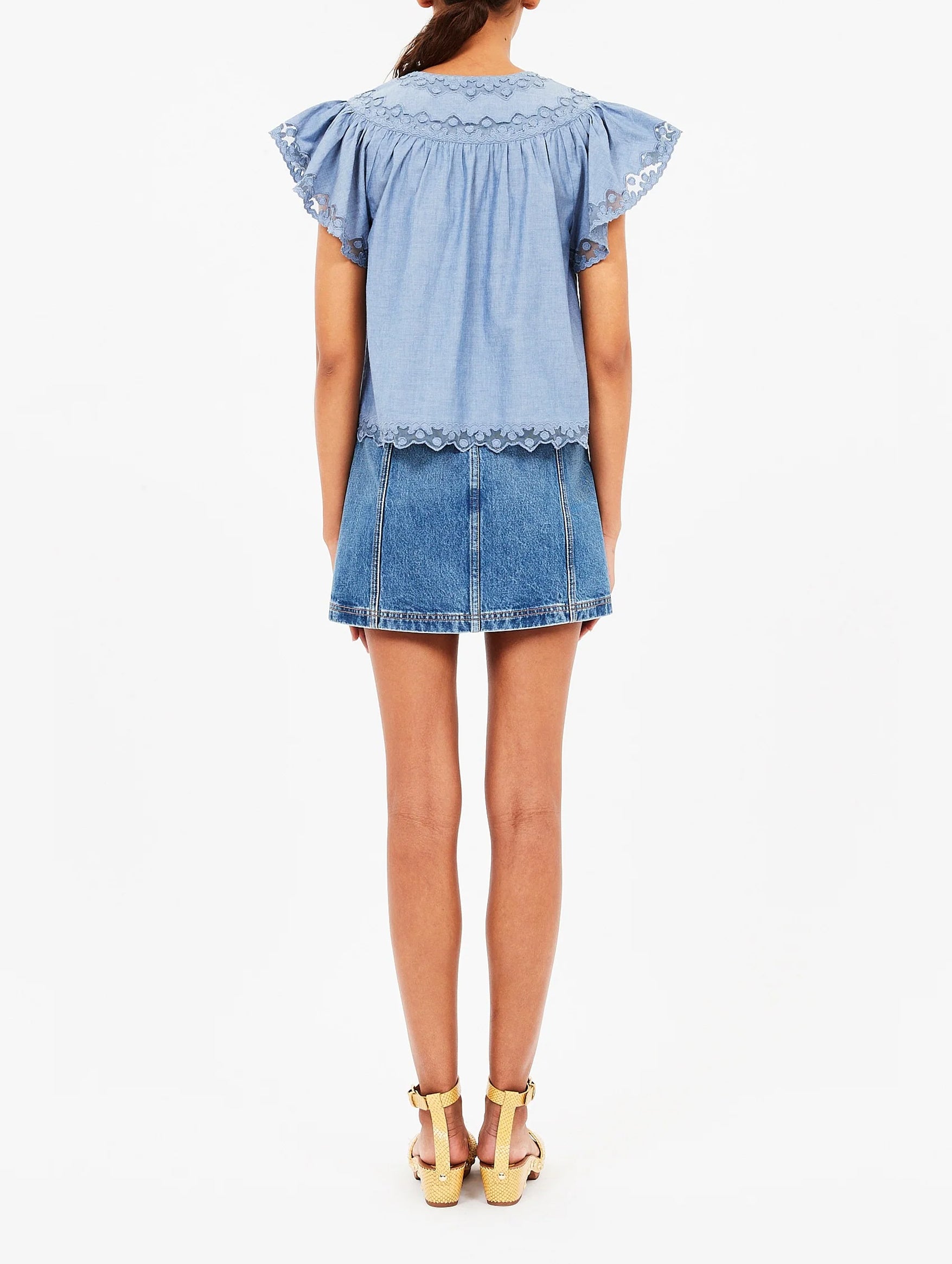 Effie Flutter Sleeve Top in Chambray