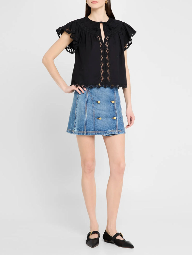 Effie Flutter Sleeve Top in Noir
