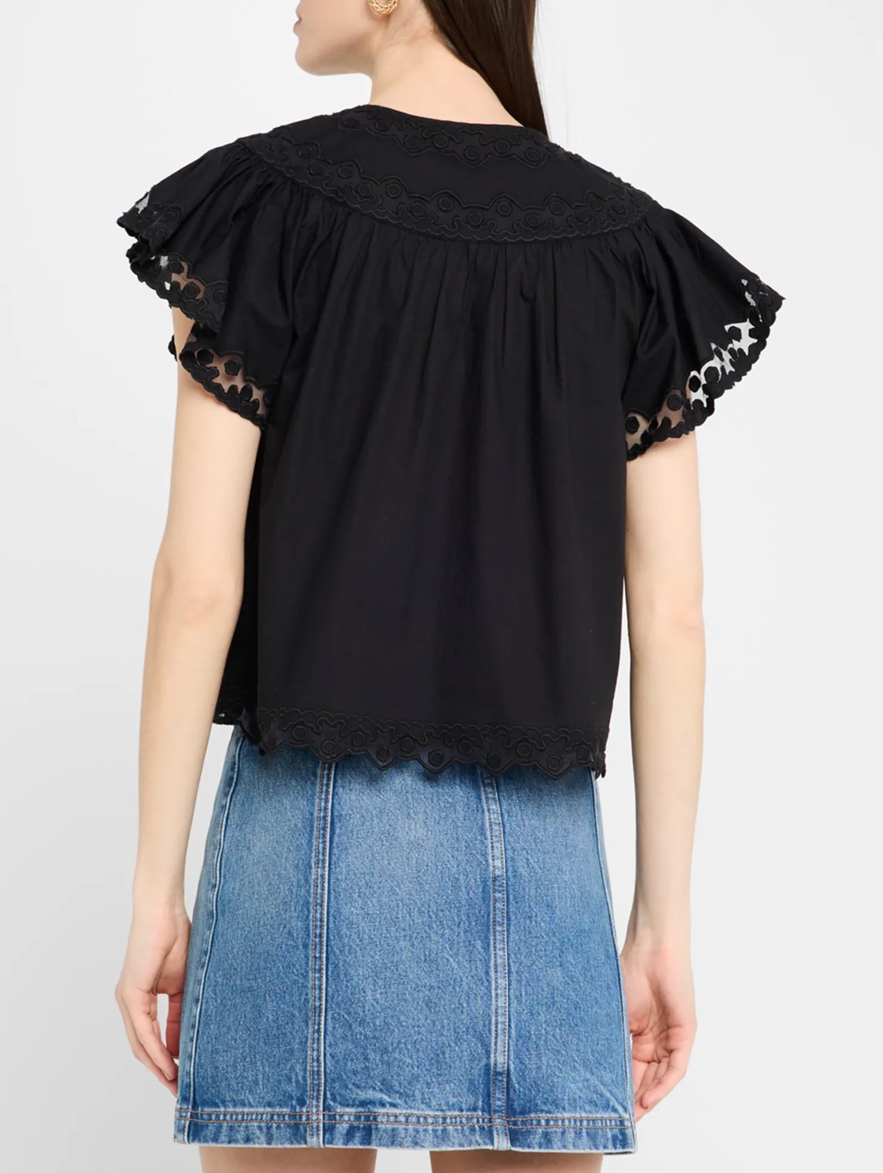 Effie Flutter Sleeve Top in Noir