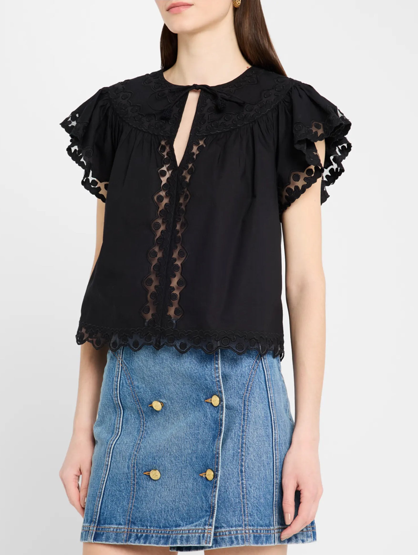 Effie Flutter Sleeve Top in Noir