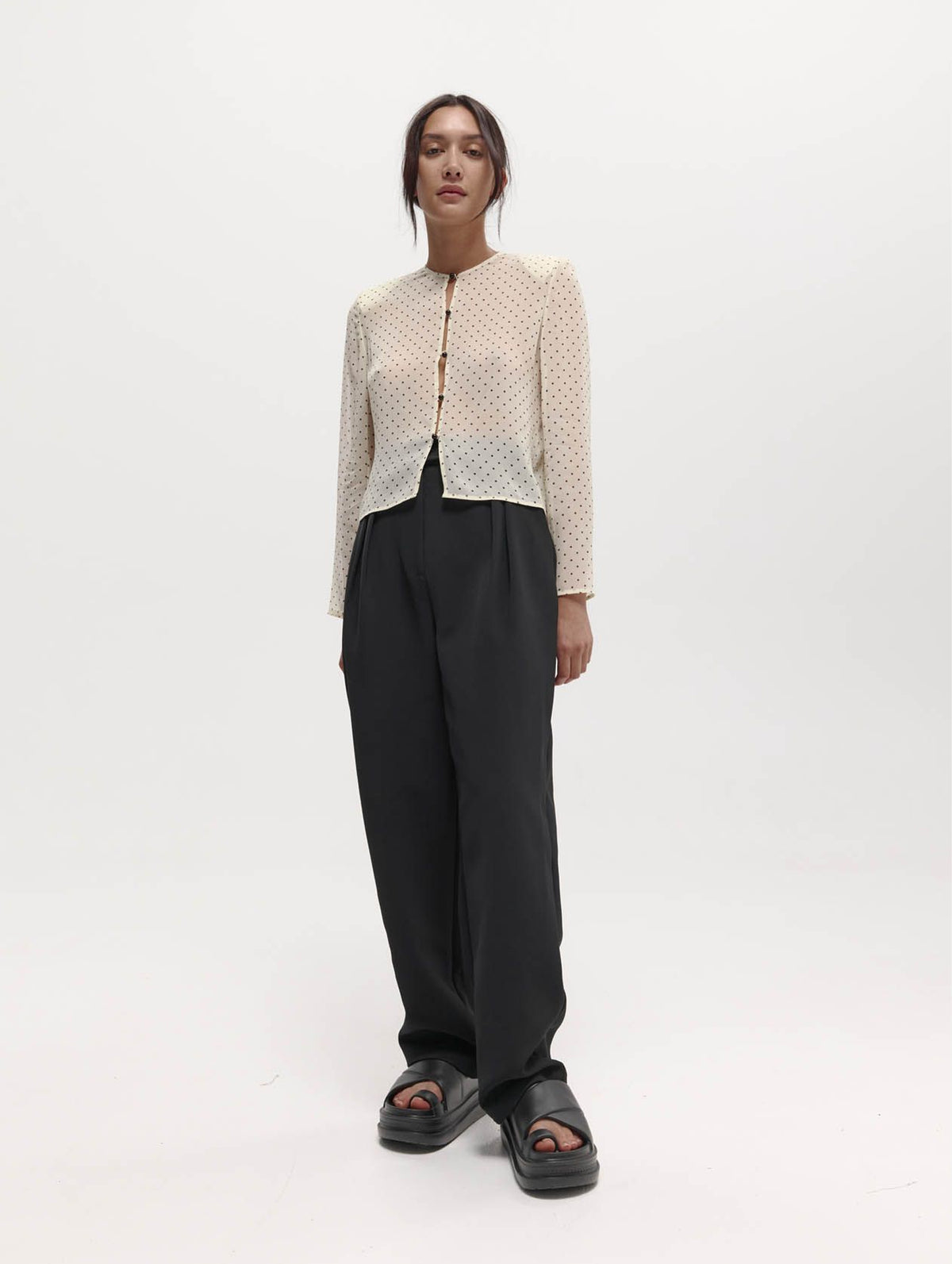 Eileen Silk Top in Cream Polka Dot