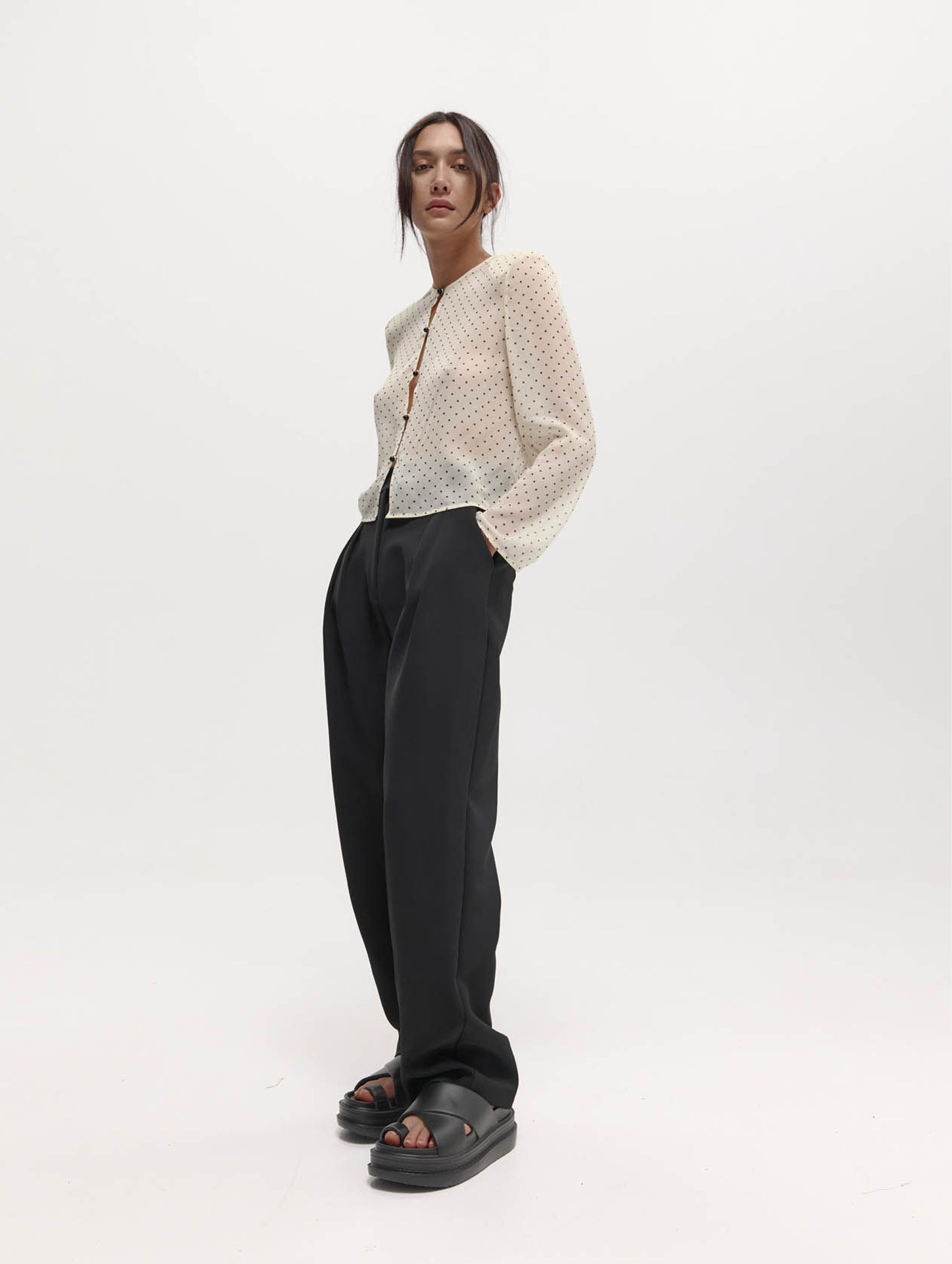 Eileen Silk Top in Cream Polka Dot
