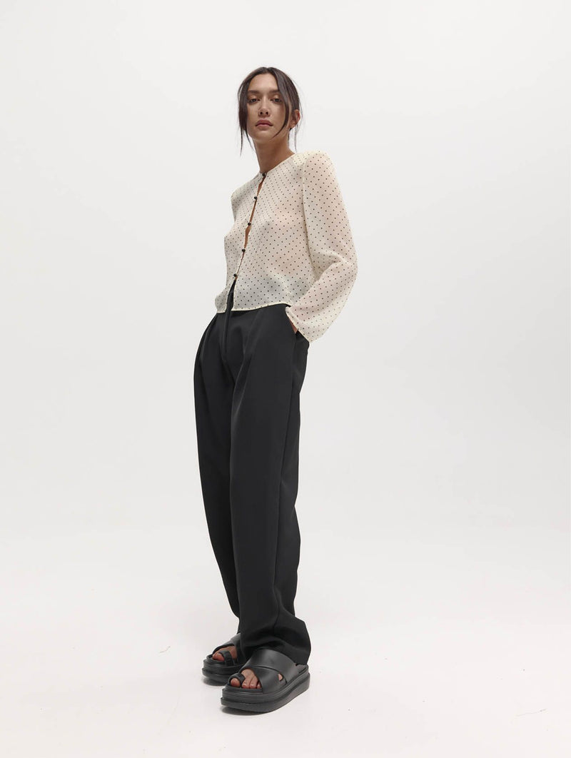 Eileen Silk Top in Cream Polka Dot