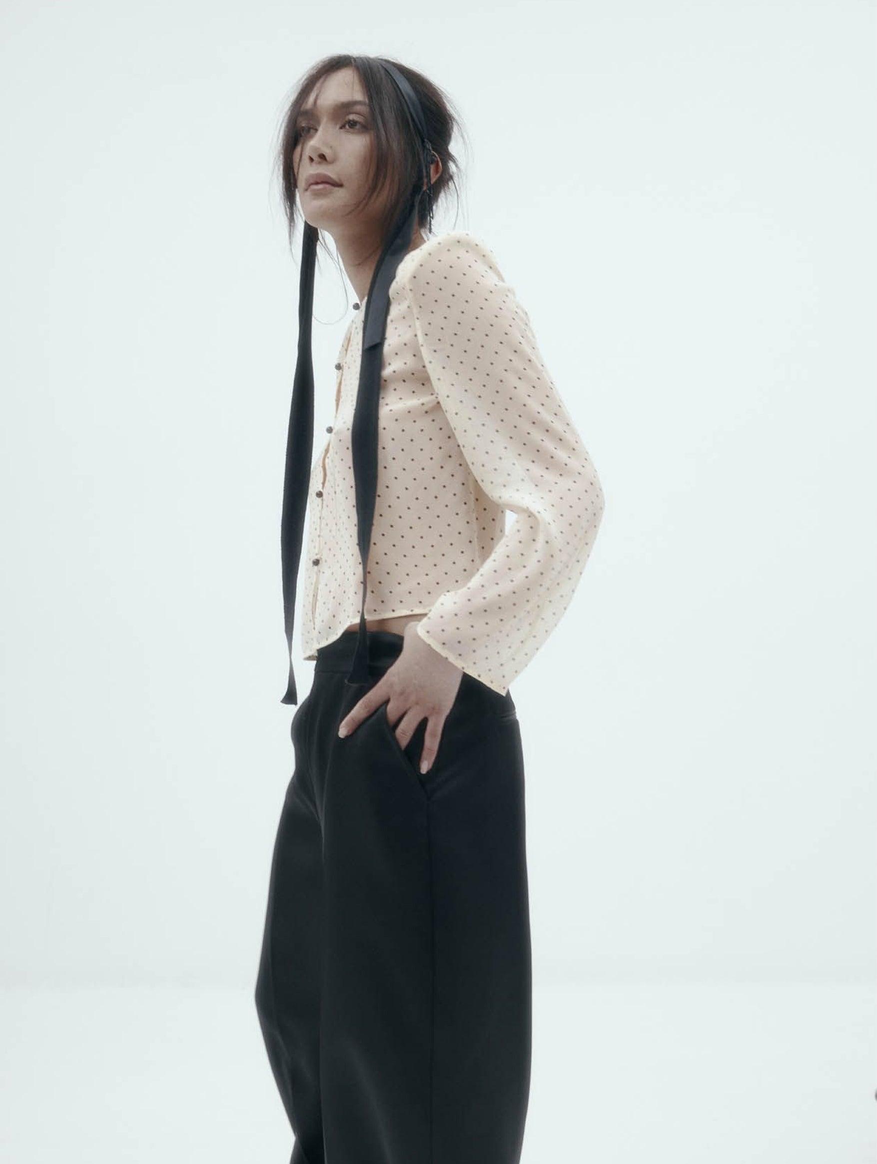 Eileen Silk Top in Cream Polka Dot