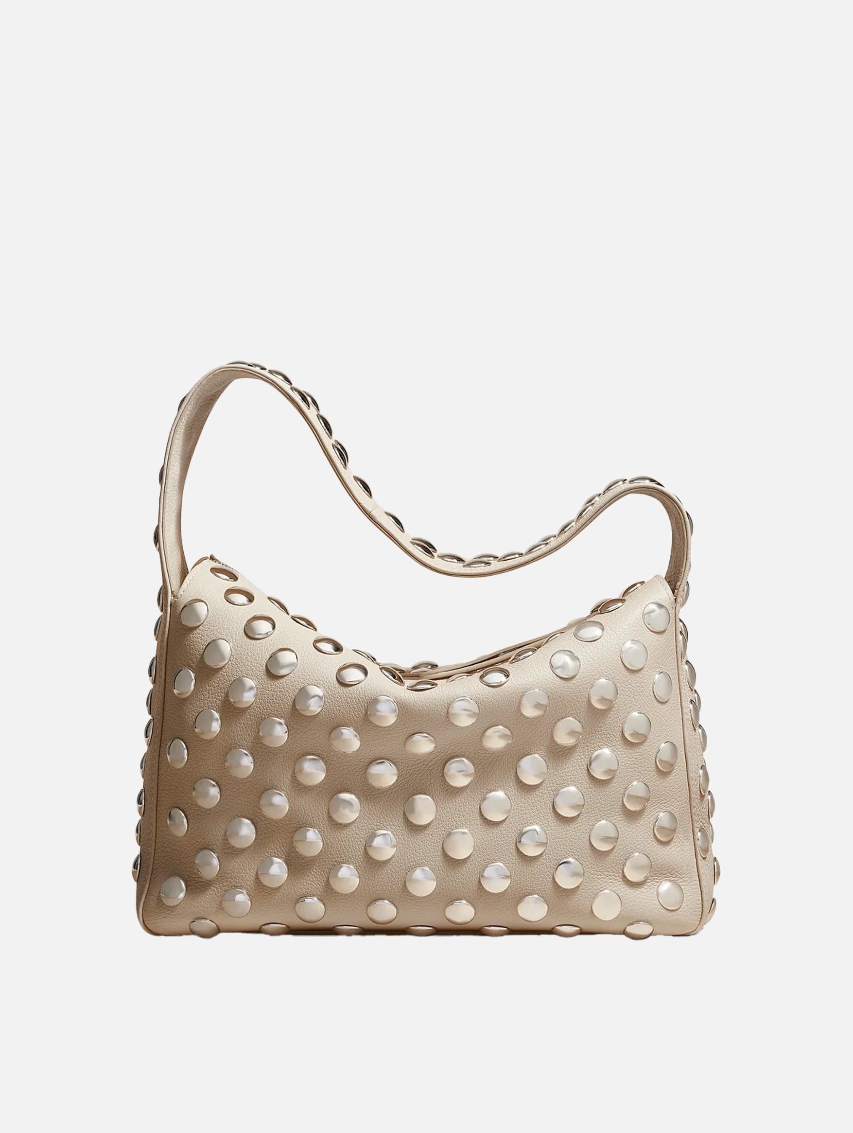 Elena Shoulder Bag with Silver Studs in Dark Ivory