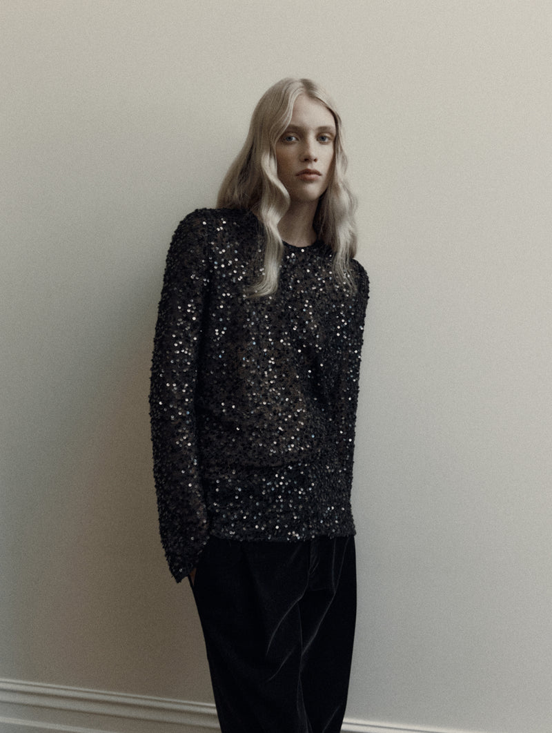 Eva Sequin Top in Black
