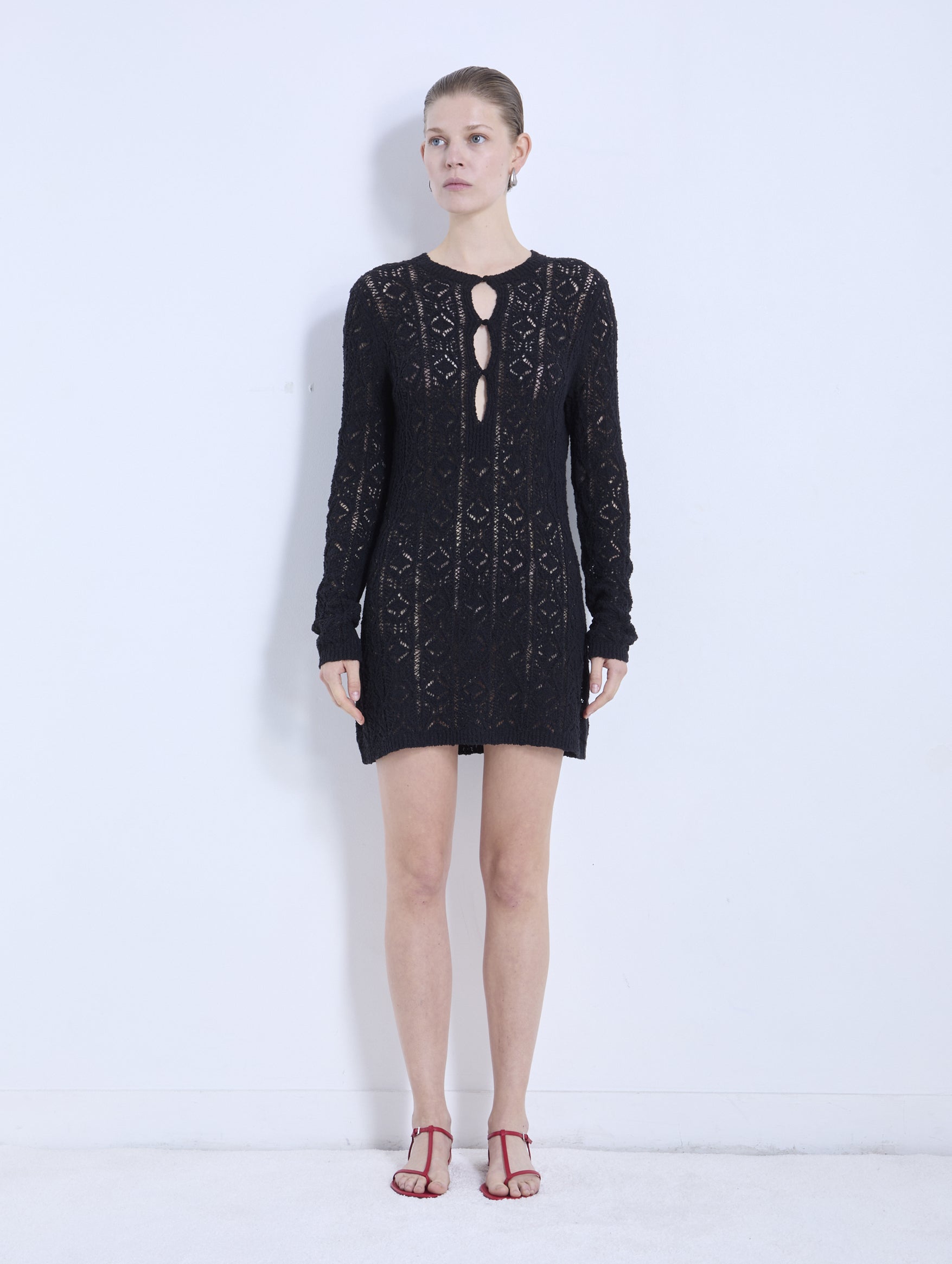 Evan Lace Stitch Dress in Black