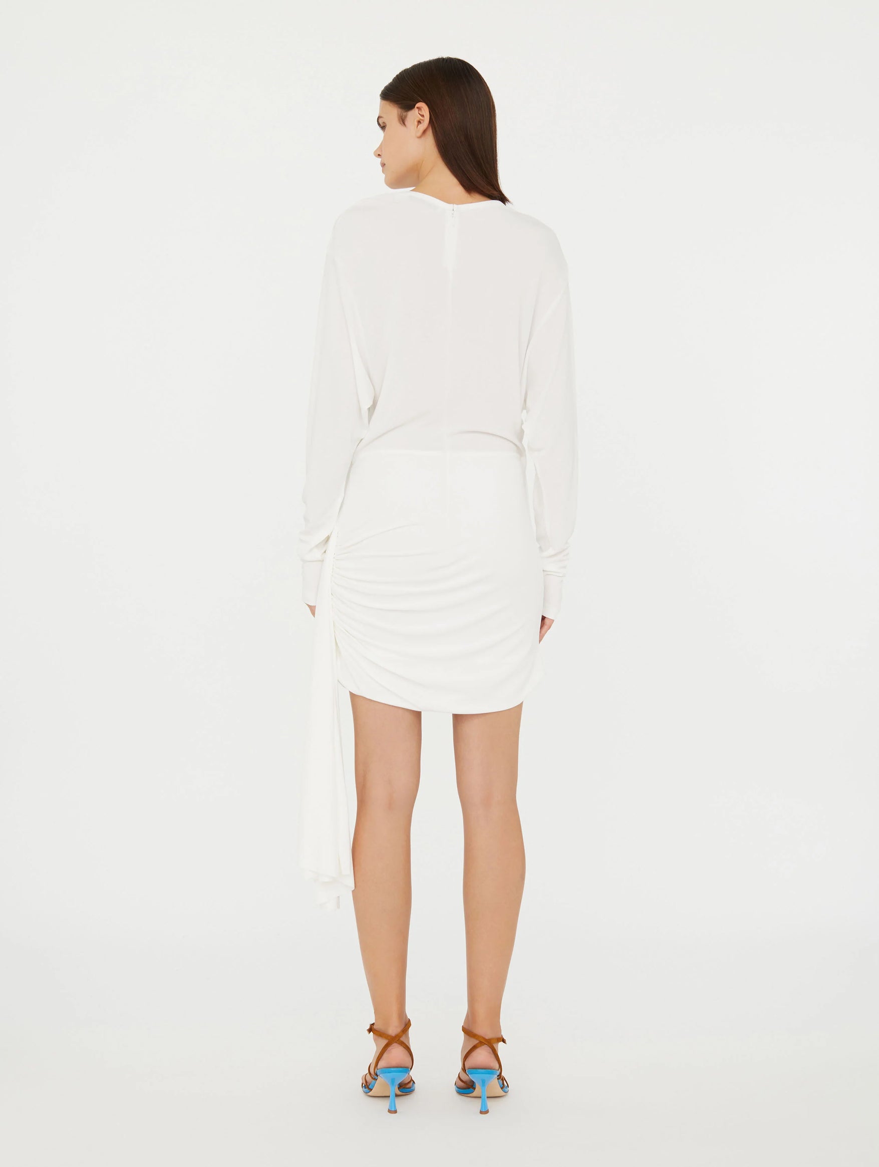 Side Cowl Drape Extension Dress in White