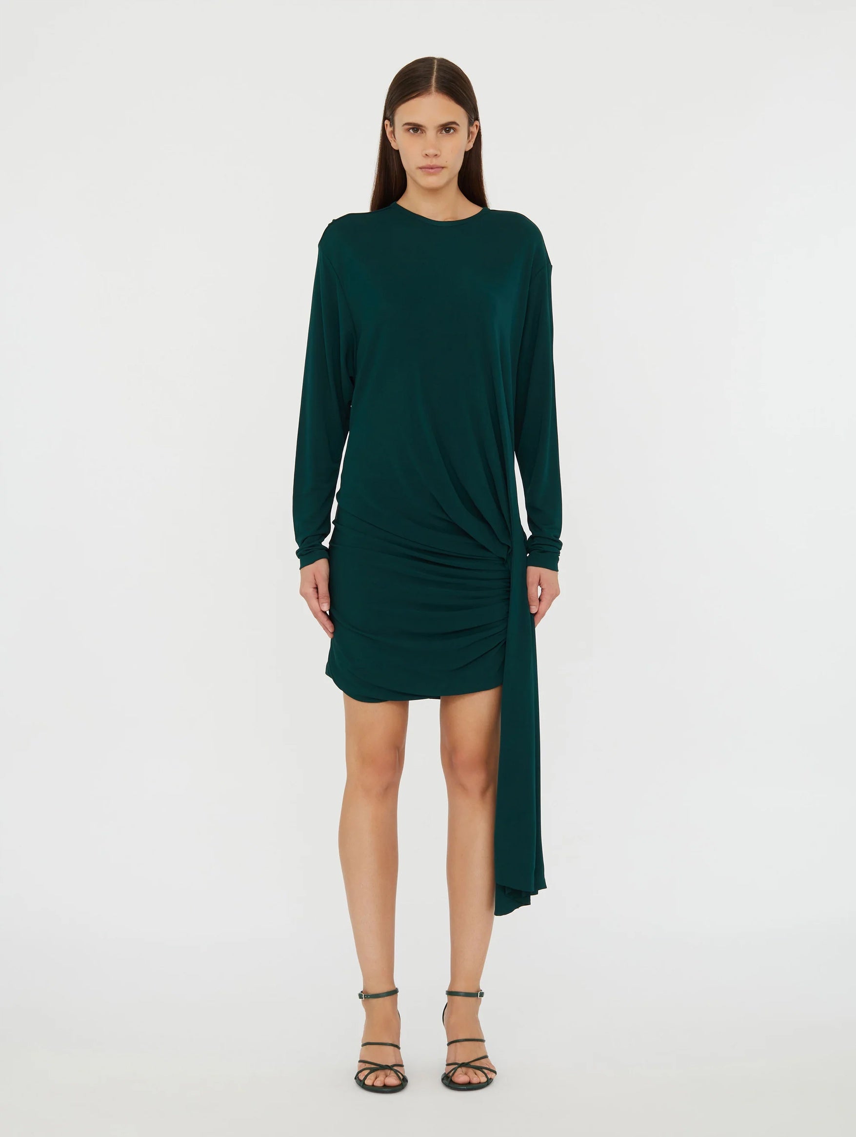 Side Cowl Drape Extension Dress in Evergreen