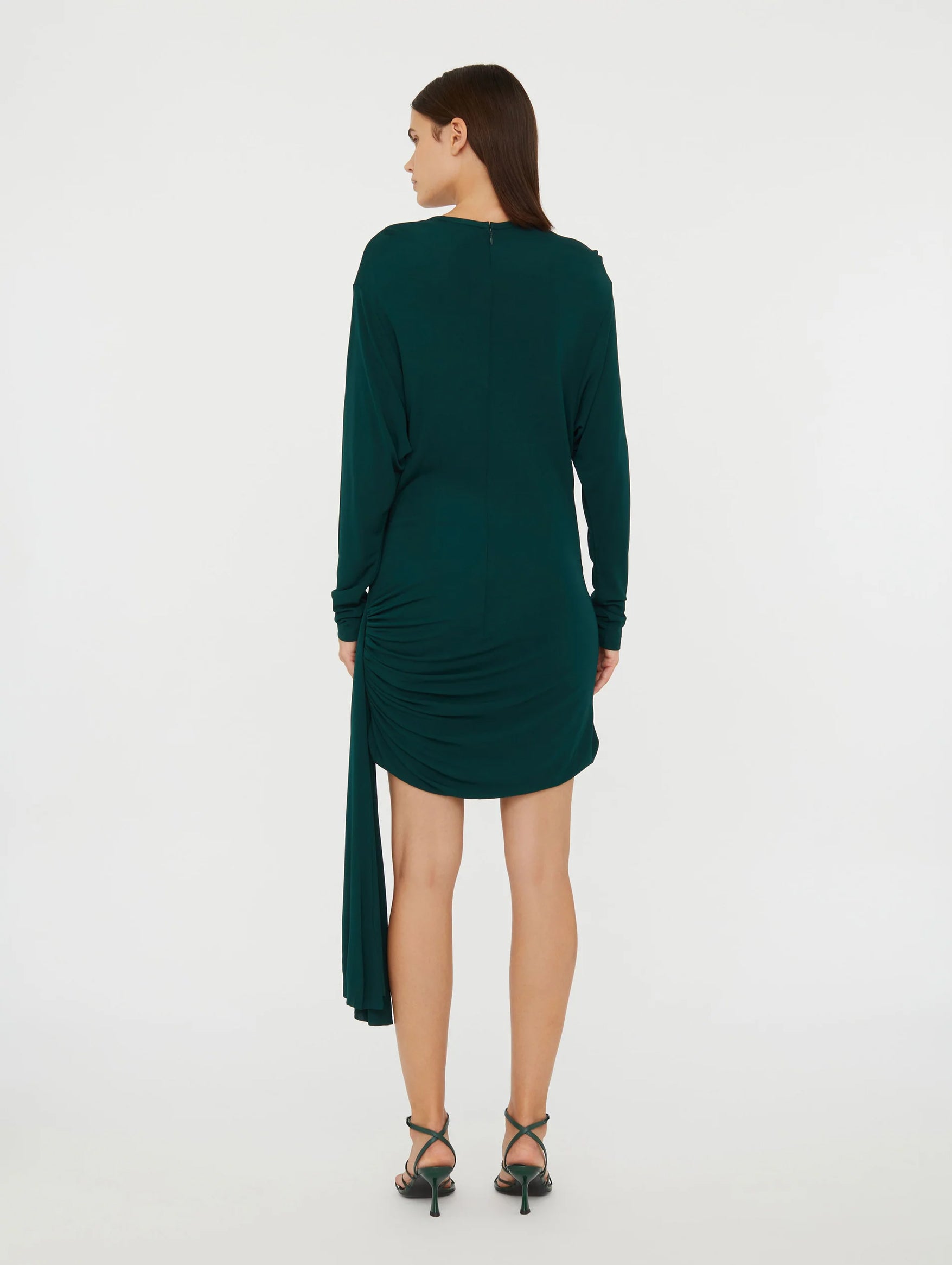 Side Cowl Drape Extension Dress in Evergreen