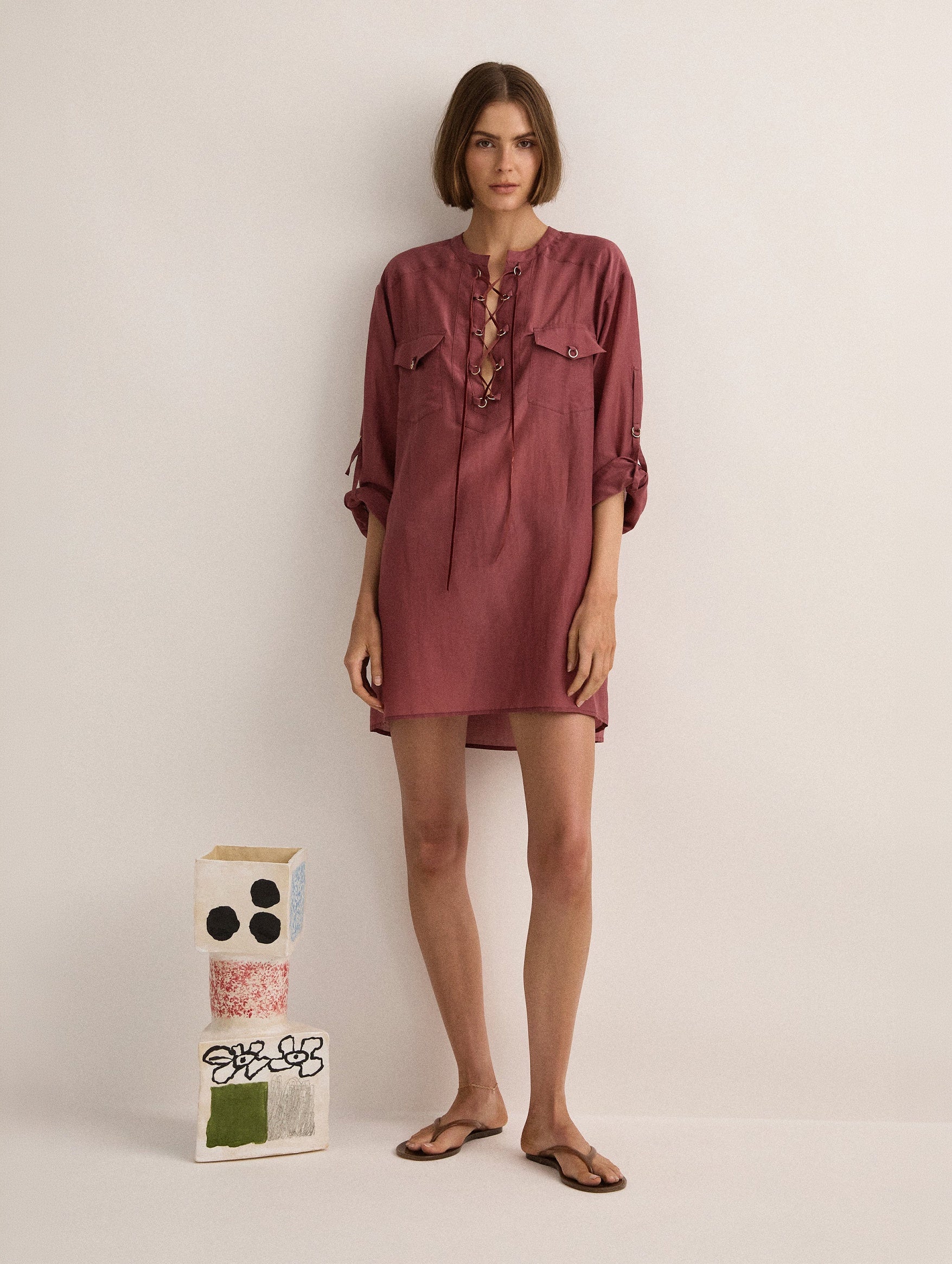 Eyelet Kaftan in Plum