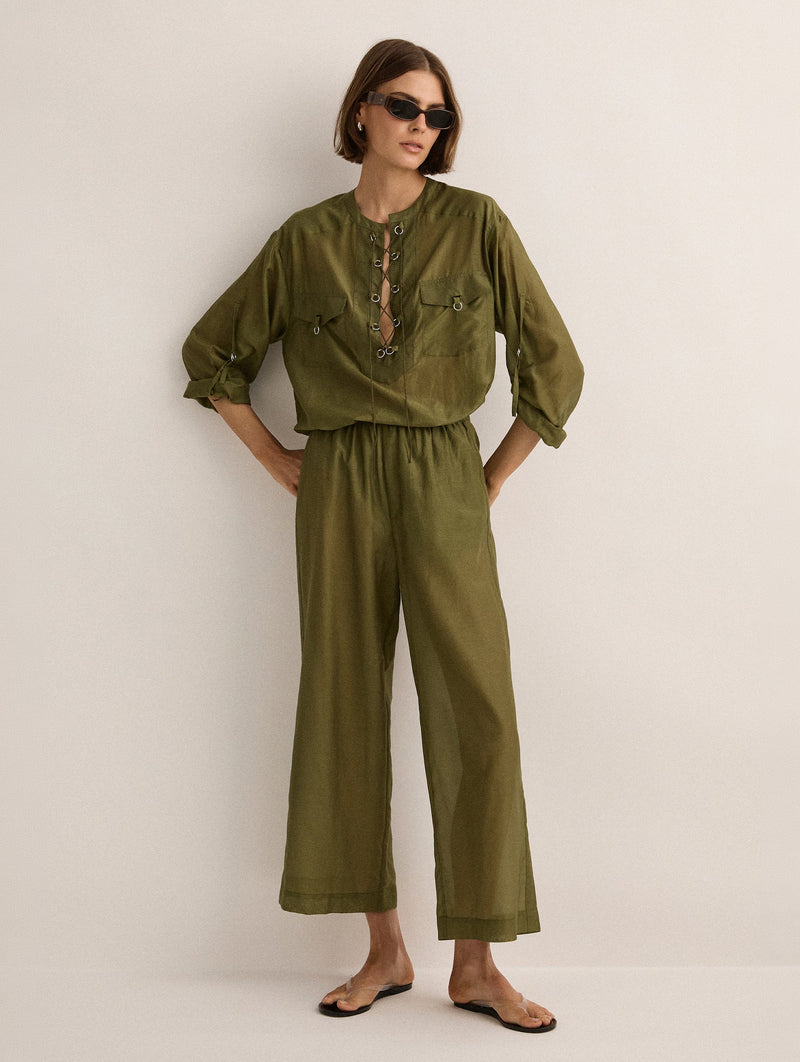 Eyelet Kaftan in Safari Green