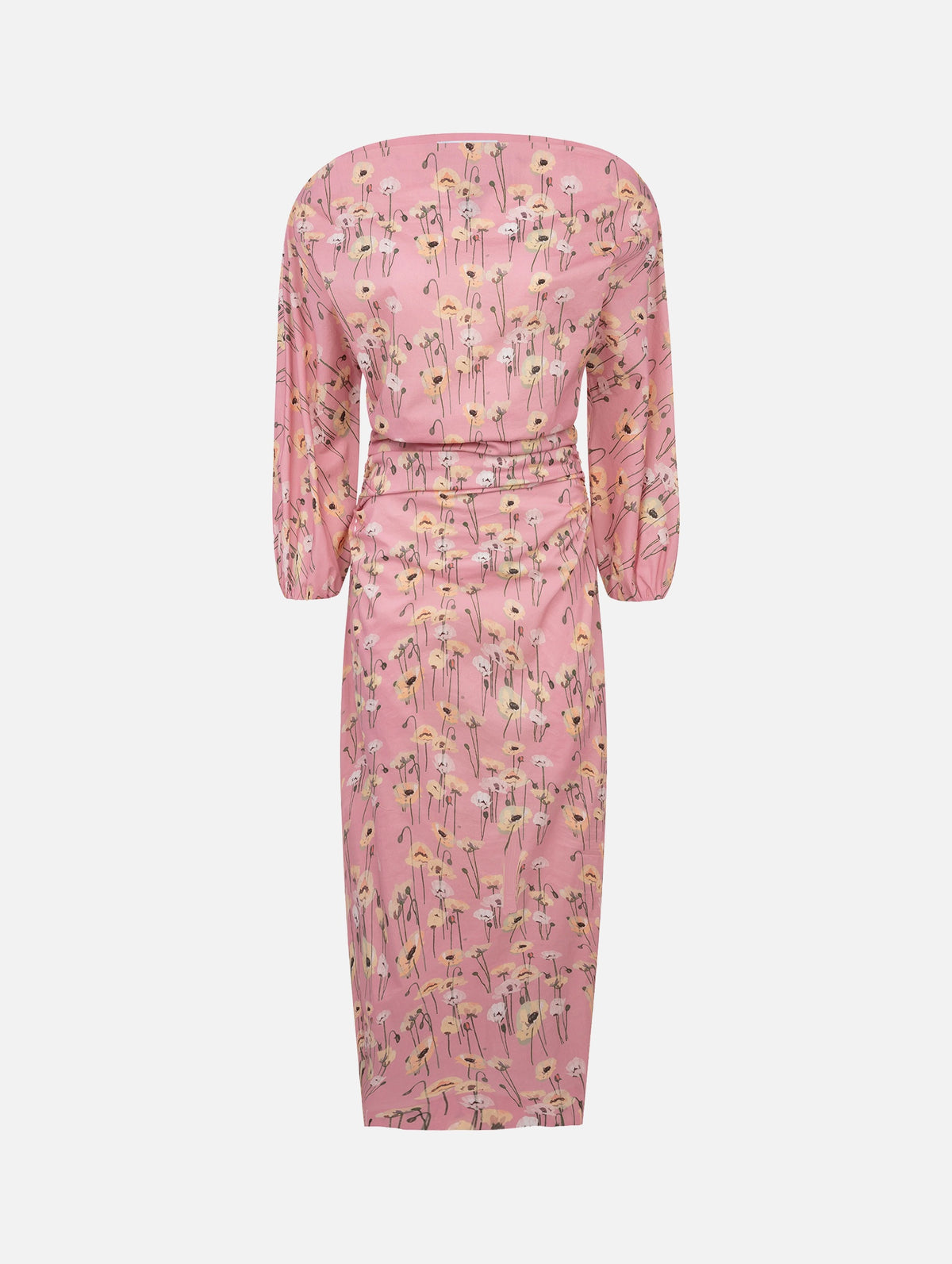 Ezra Dress in Small Poppies Yellow on Pink