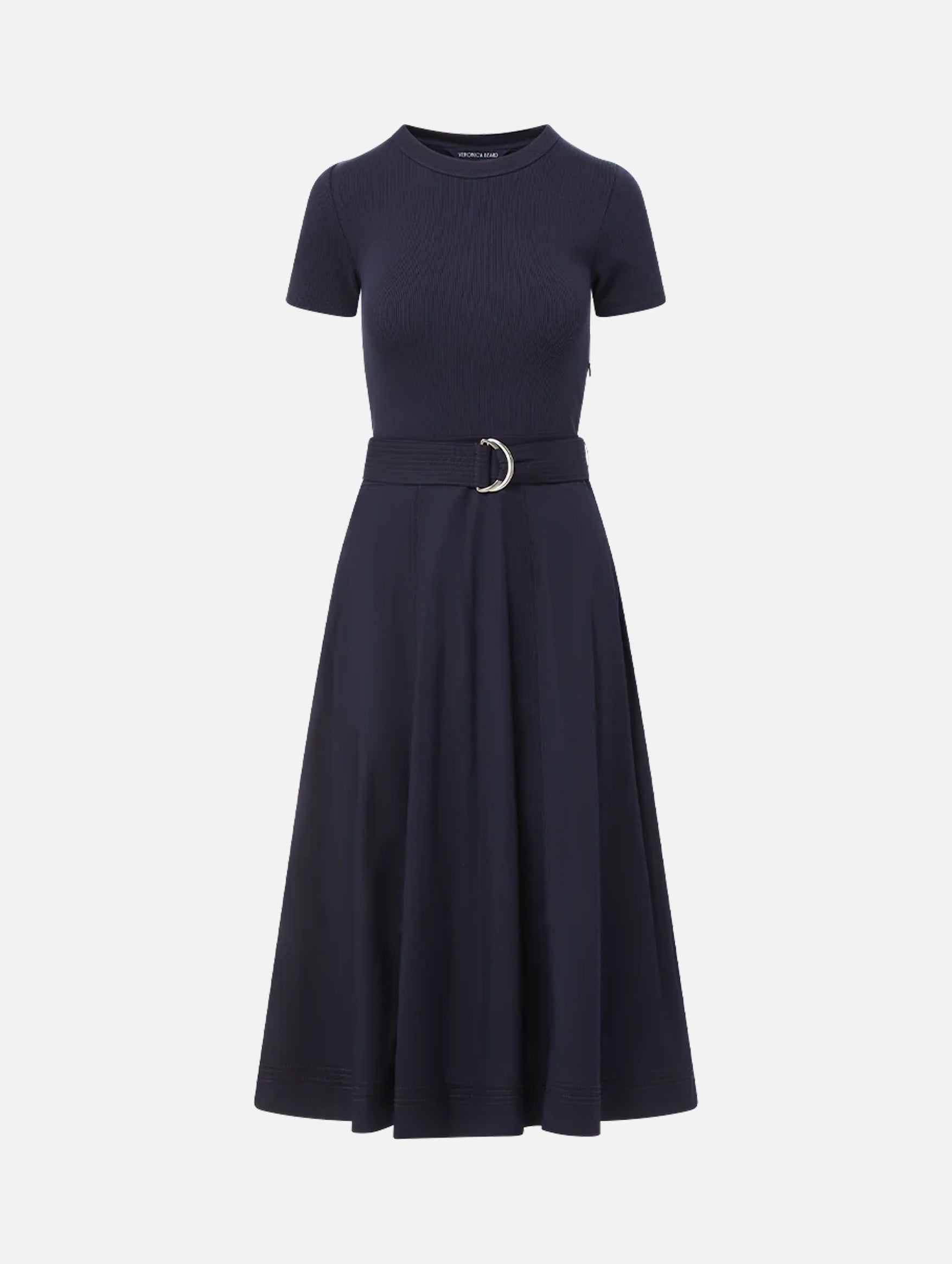 Facia Mixed-Media Dress in Navy