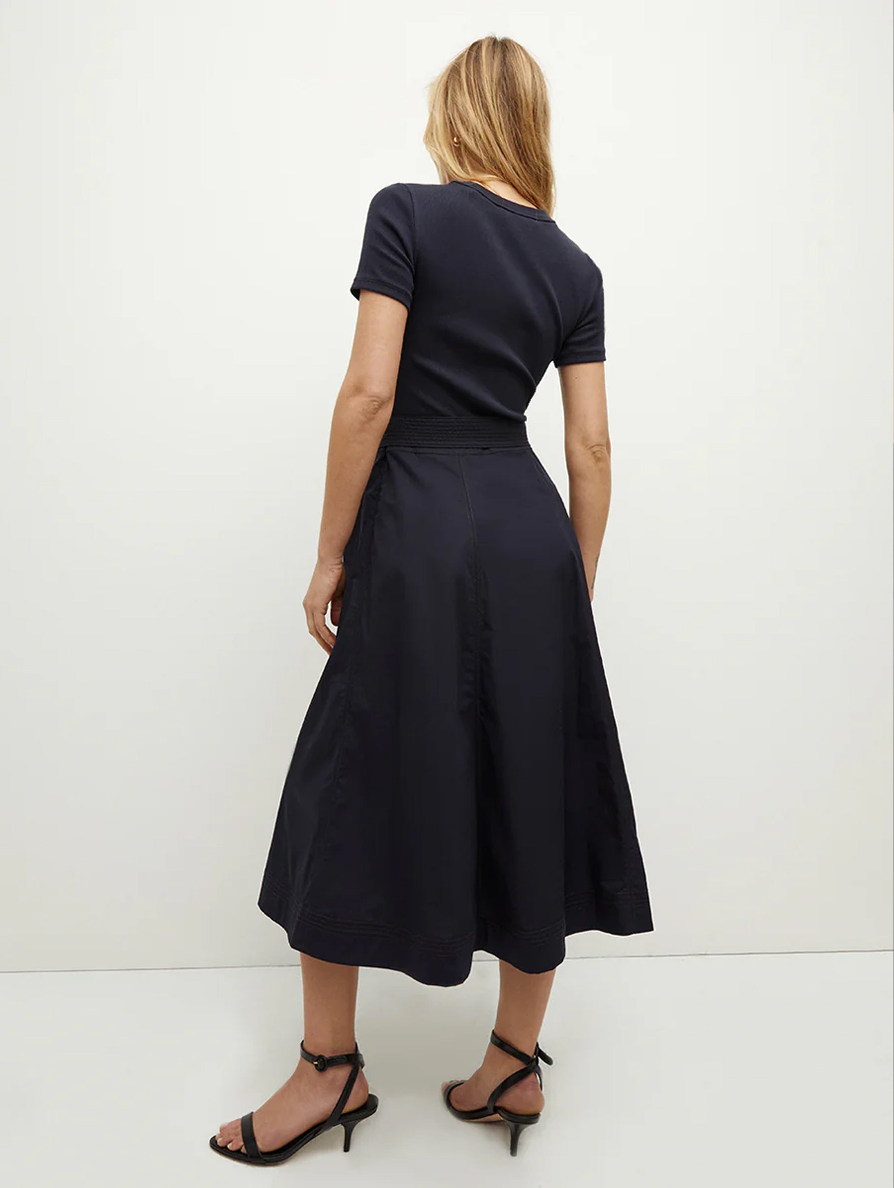 Facia Mixed-Media Dress in Navy