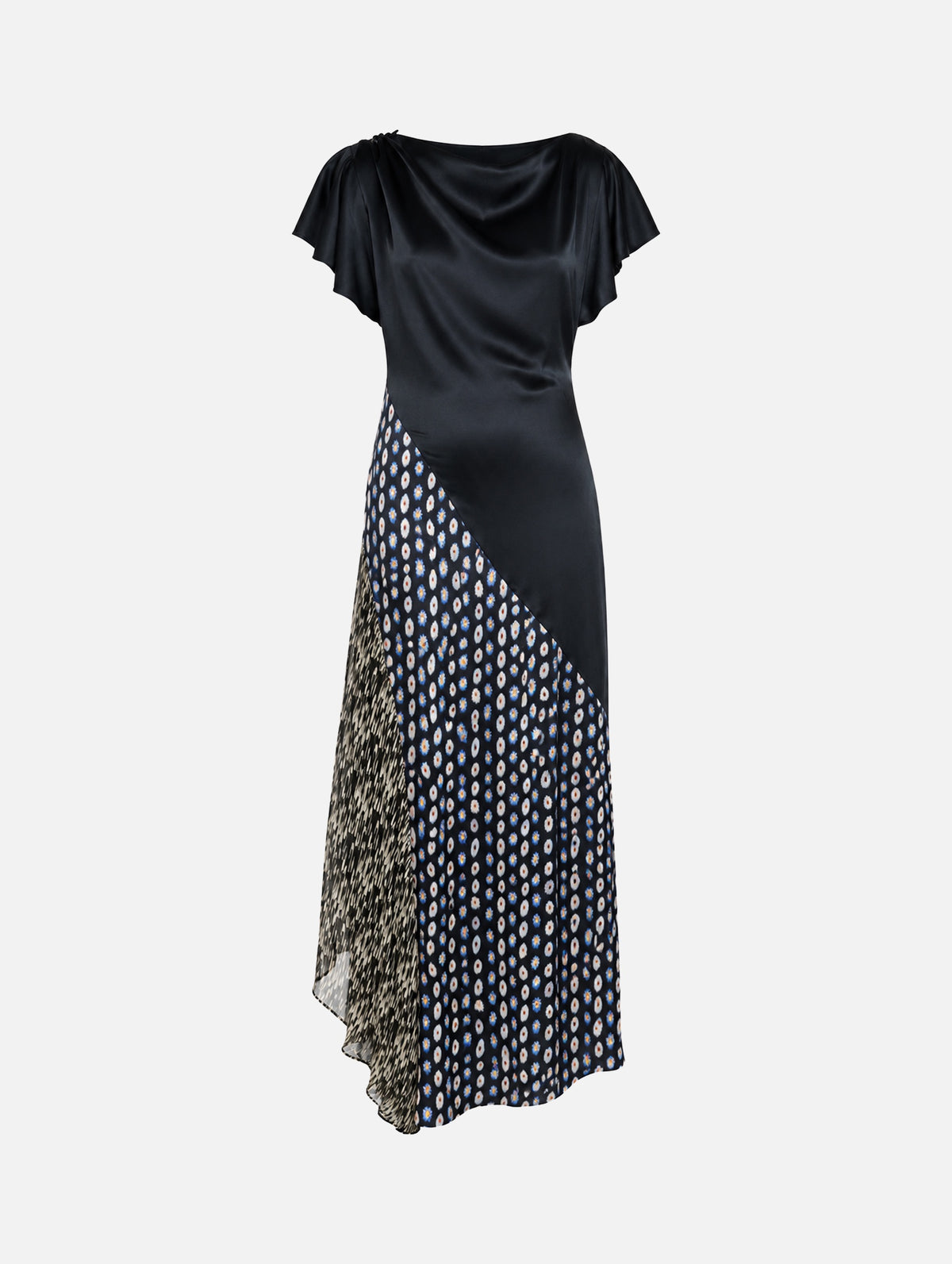 Fawn Silk Dress in Black/Navy Multi