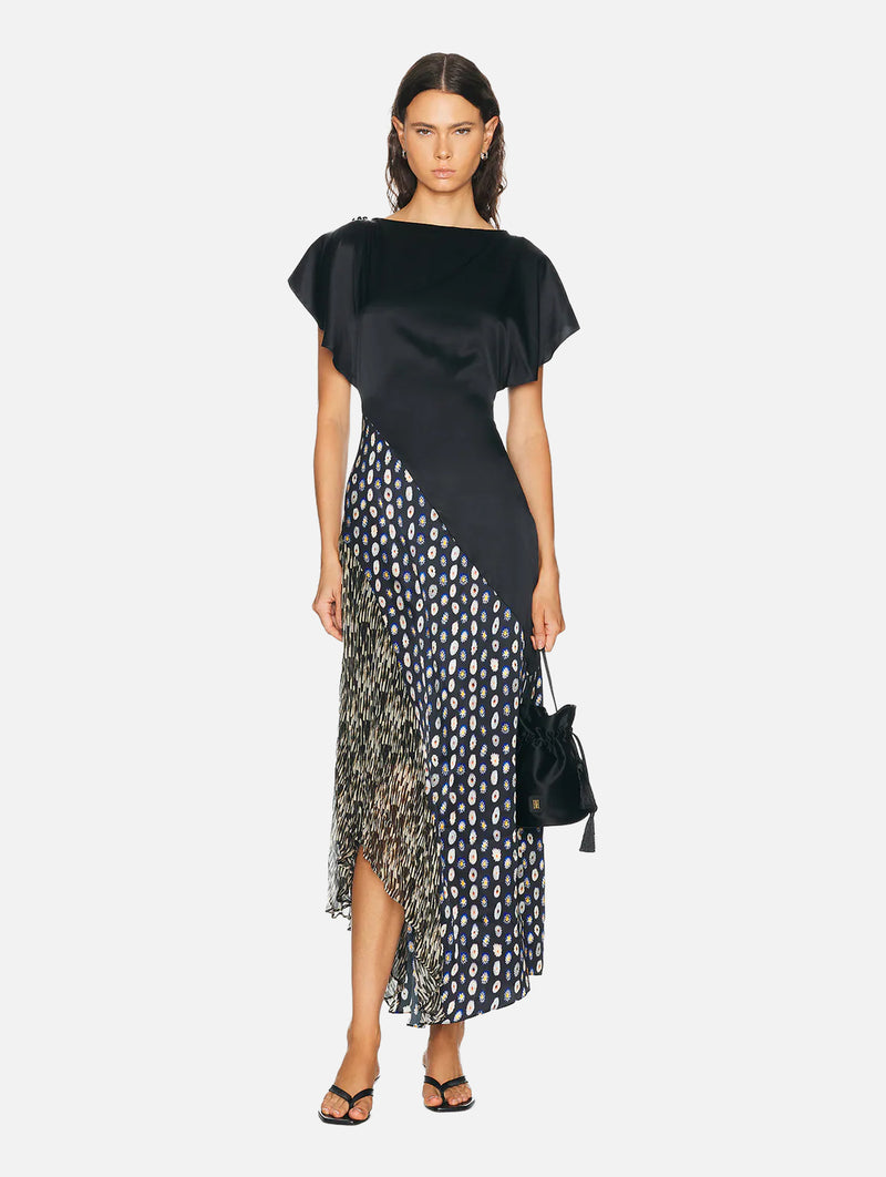 Fawn Silk Dress in Black/Navy Multi