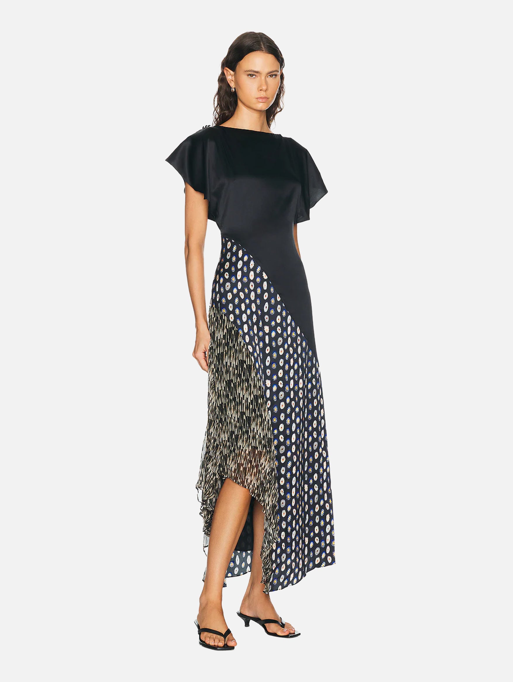 Fawn Silk Dress in Black/Navy Multi