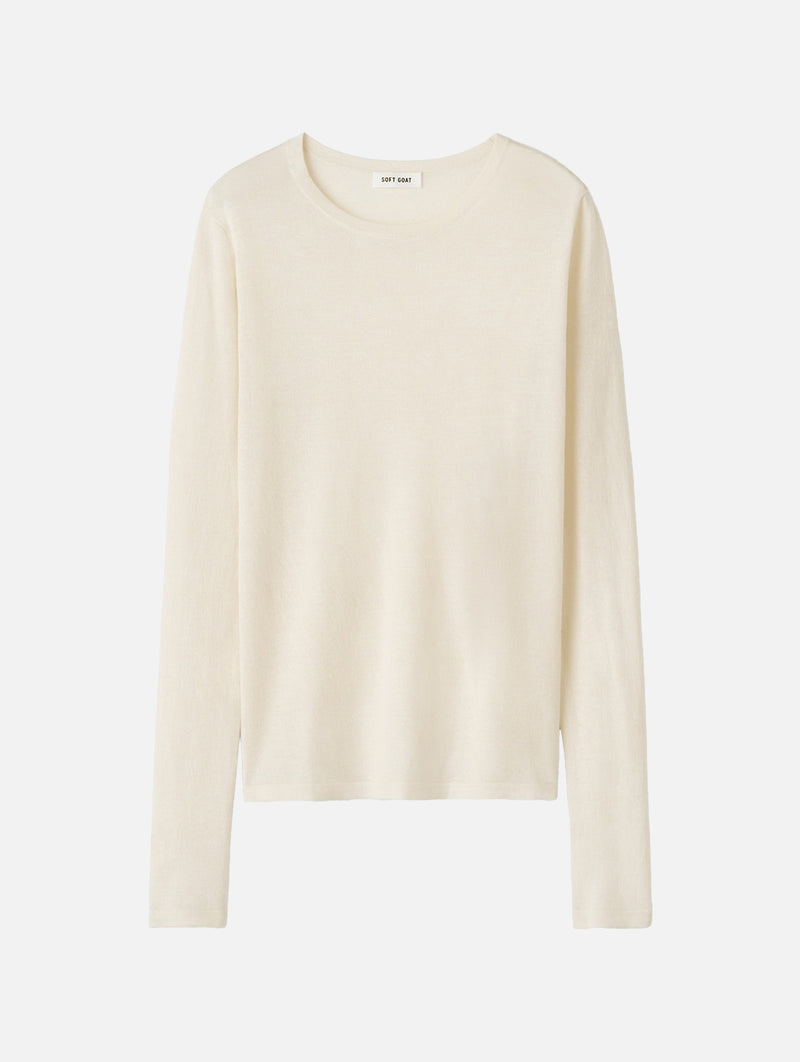 Featherlight Cashmere Silk Crewneck in Feather White