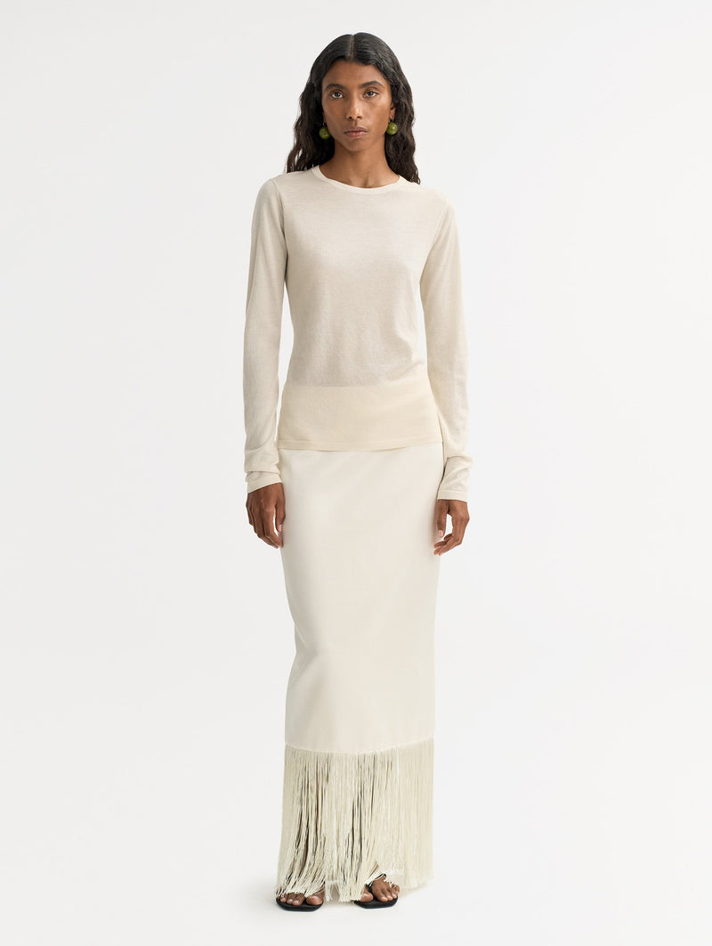 Featherlight Cashmere Silk Crewneck in Feather White