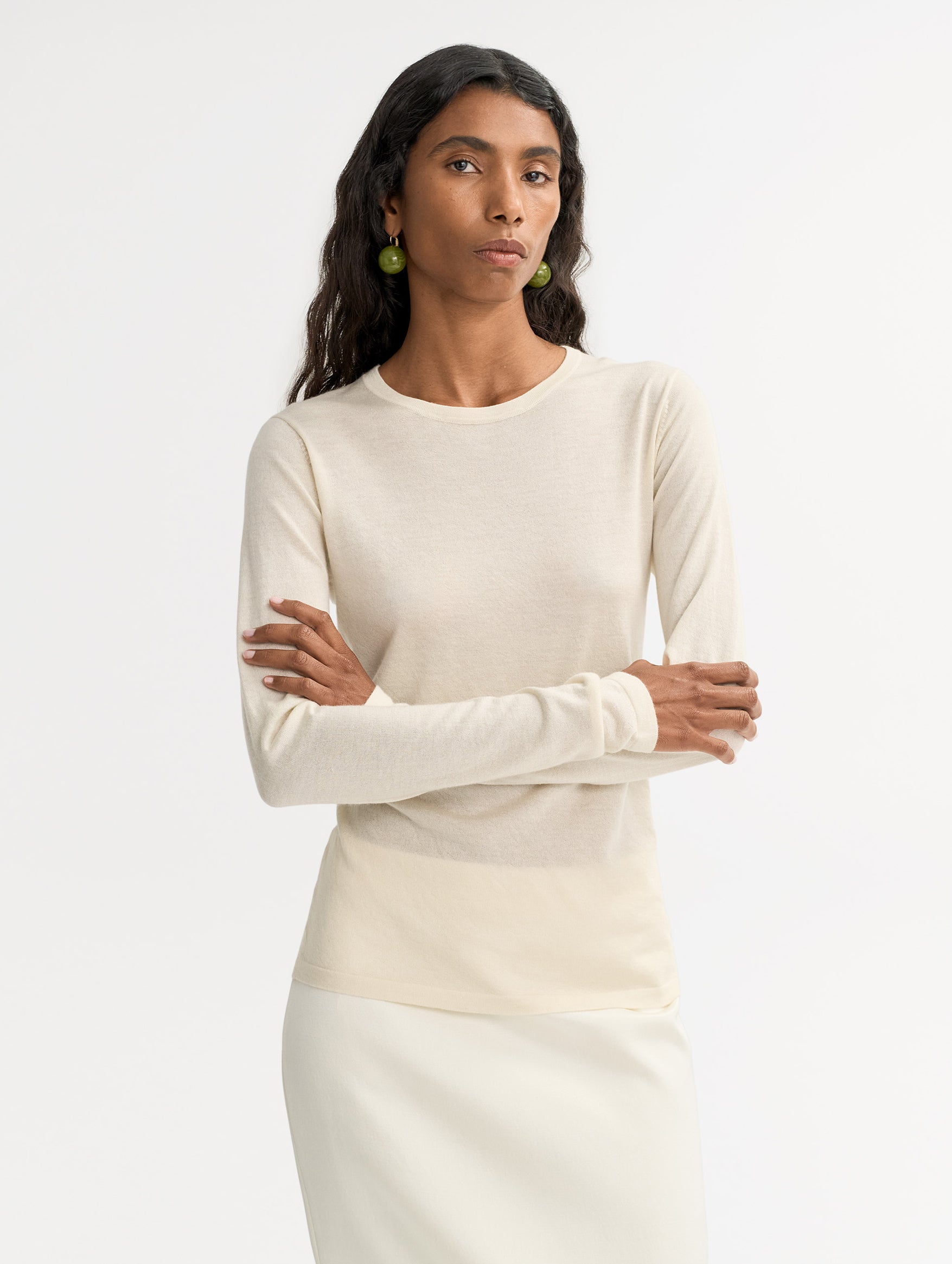 Featherlight Cashmere Silk Crewneck in Feather White