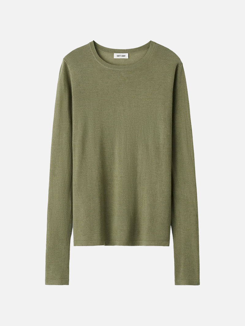 Featherlight Cashmere Silk Crewneck in Khaki