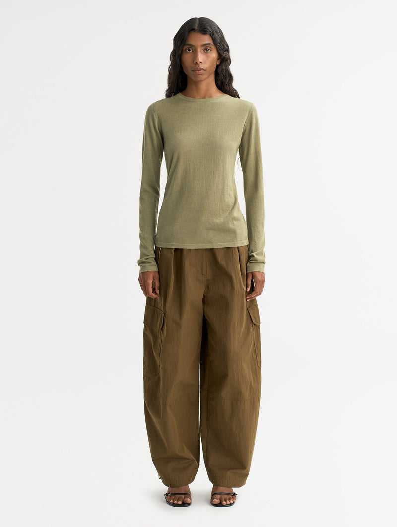 Featherlight Cashmere Silk Crewneck in Khaki