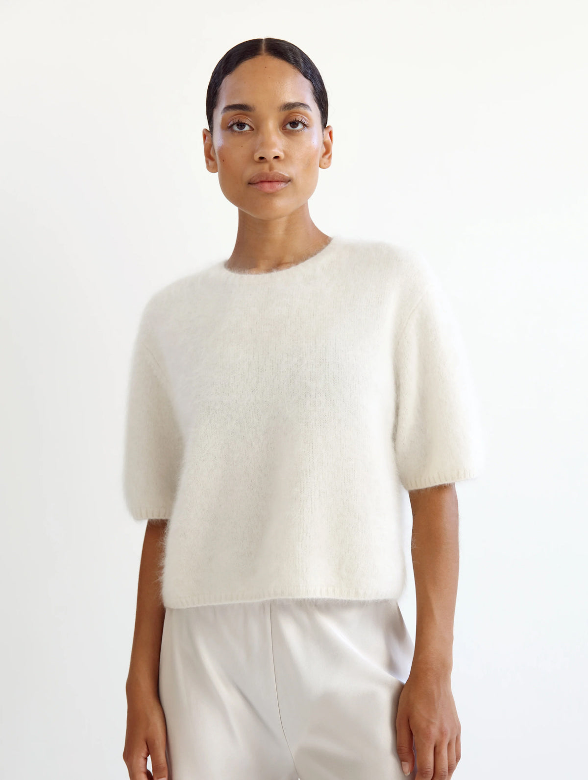 Fei Brushed Cashmere Tee in Cream