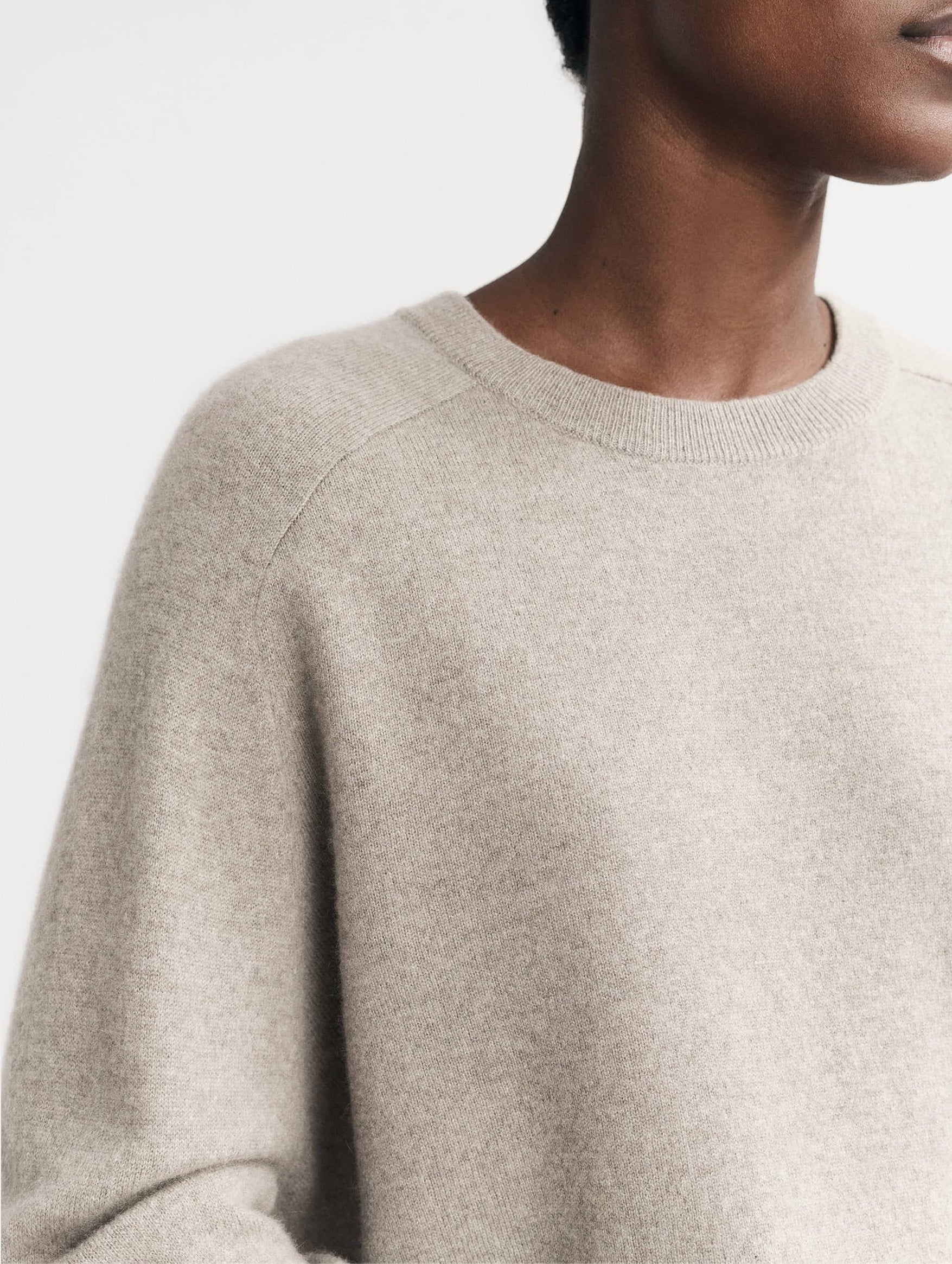 Fine Knit Boyfriend Cashmere Sweater in Greige