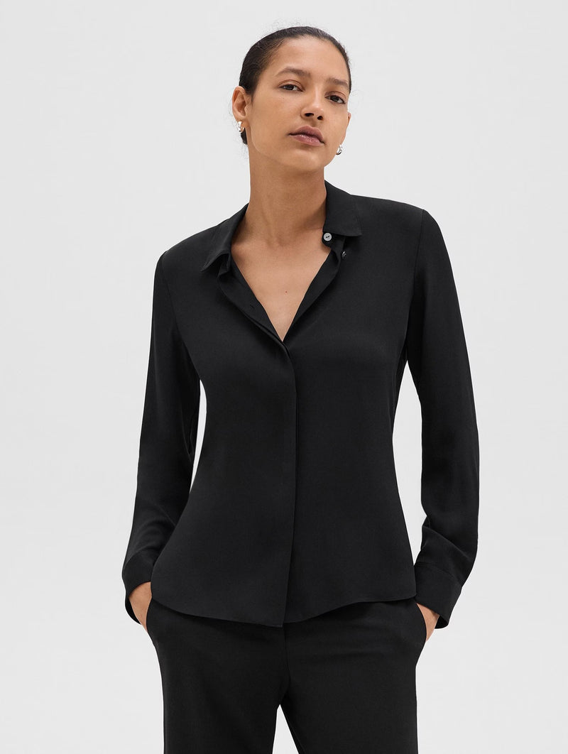 Fitted Silk Georgette Shirt in Black