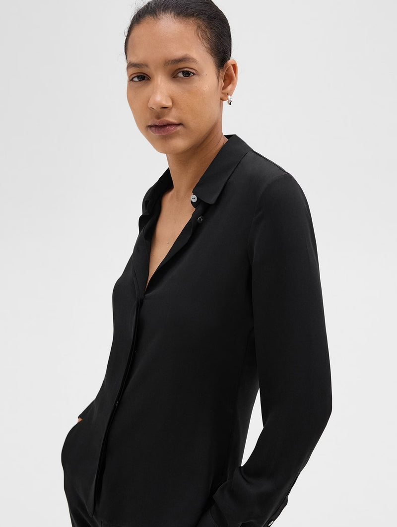 Fitted Silk Georgette Shirt in Black