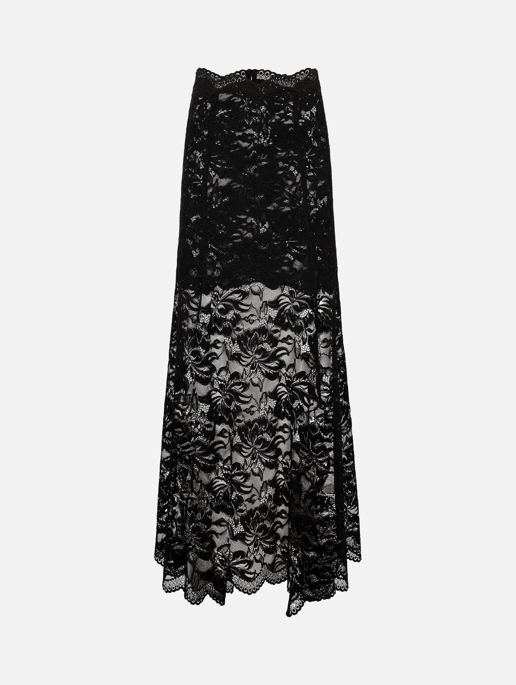Long Flared Lace Skirt in Black