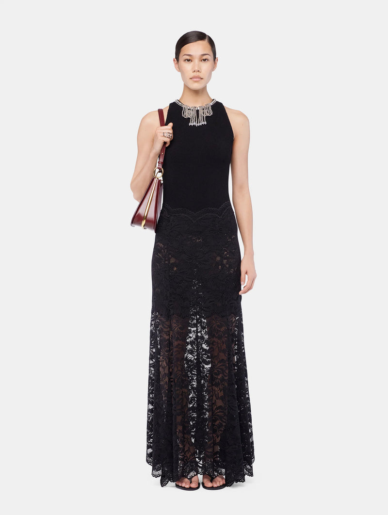 Long Flared Lace Skirt in Black