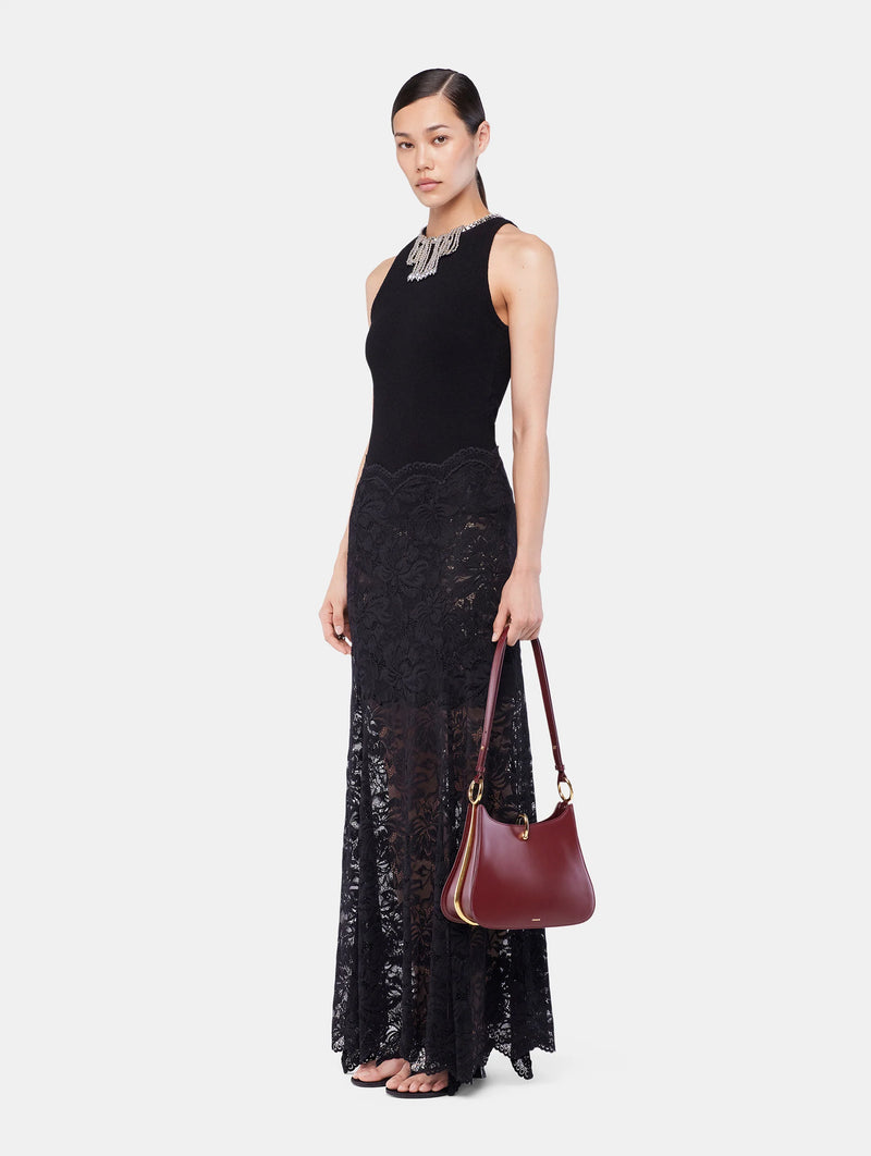 Long Flared Lace Skirt in Black