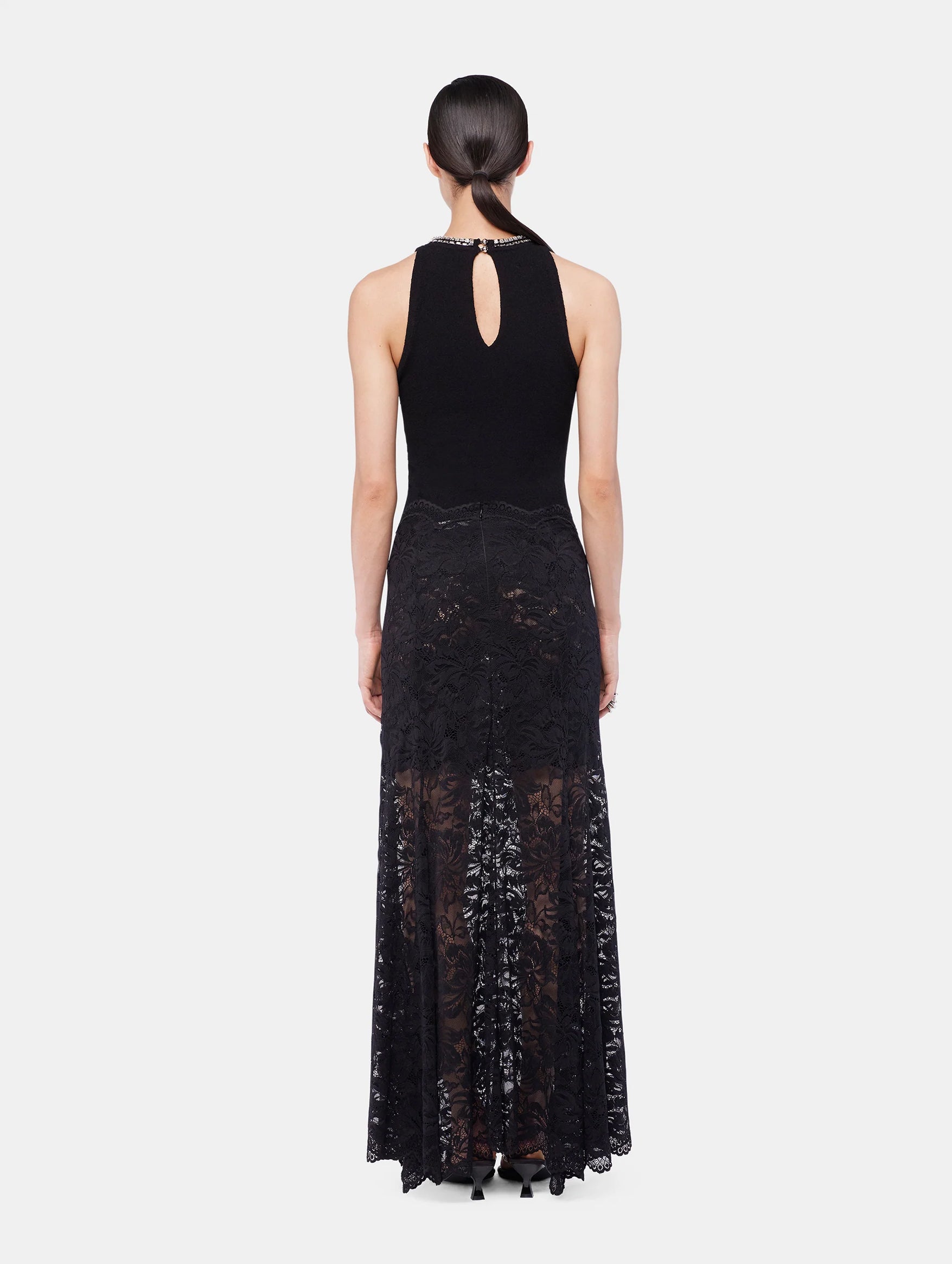 Long Flared Lace Skirt in Black